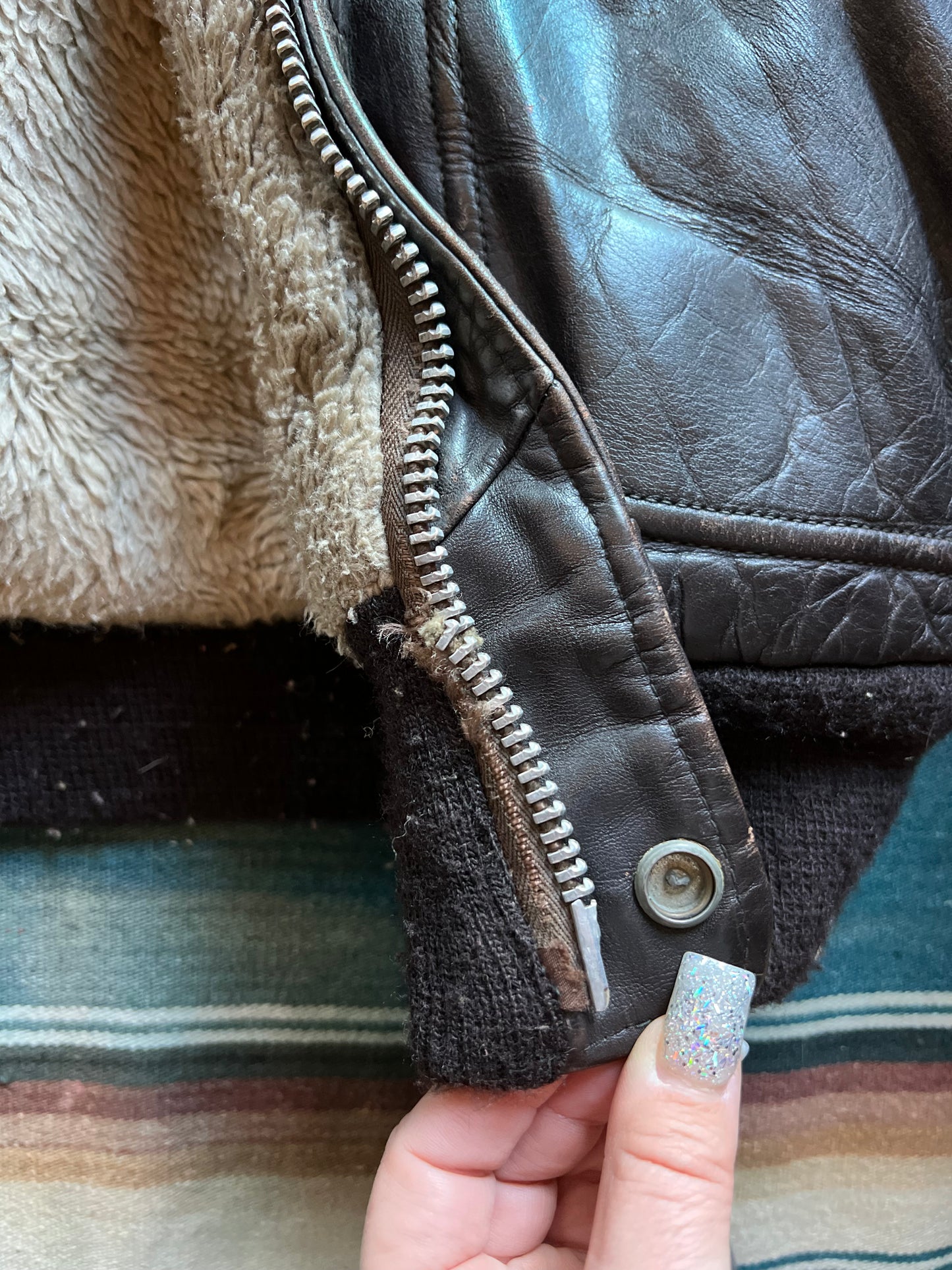 1960s Fleece Lined Leather Bomber AS IS