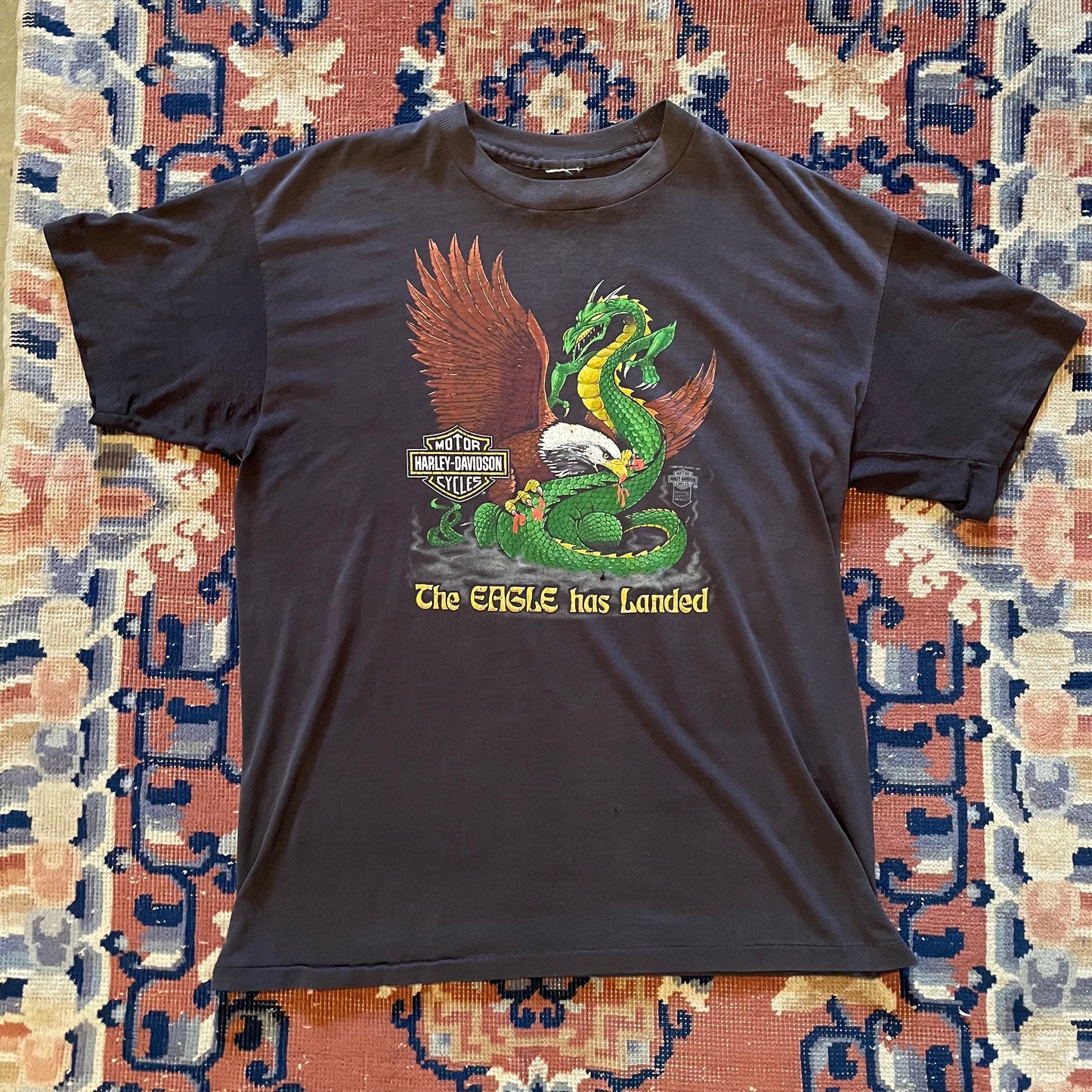 VTG 1988 Single Stitch Harley Davidson "Eagle Has Landed" Paper Thin Tee XL