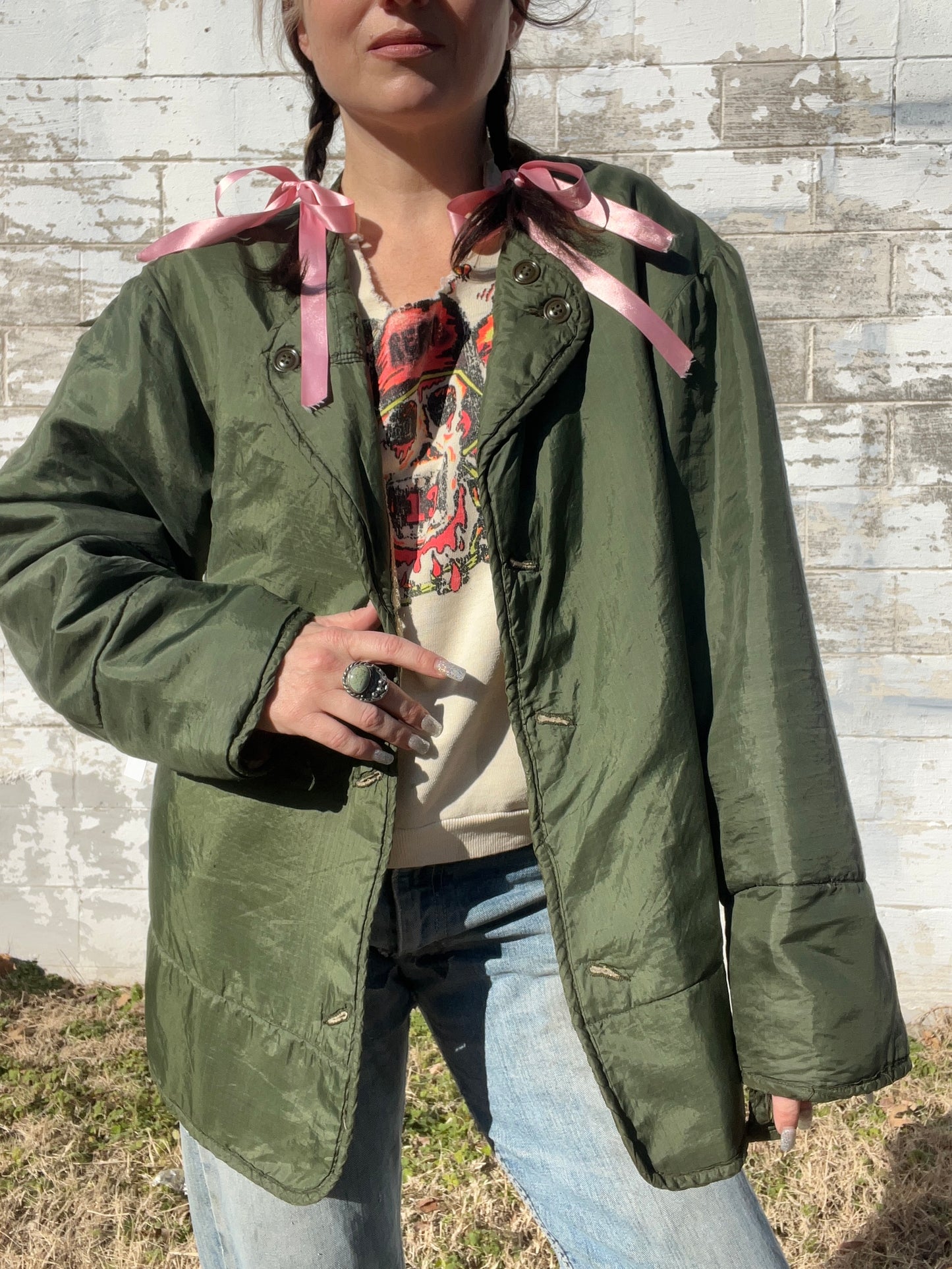 Vtg Button Up Military Sherpa Liner