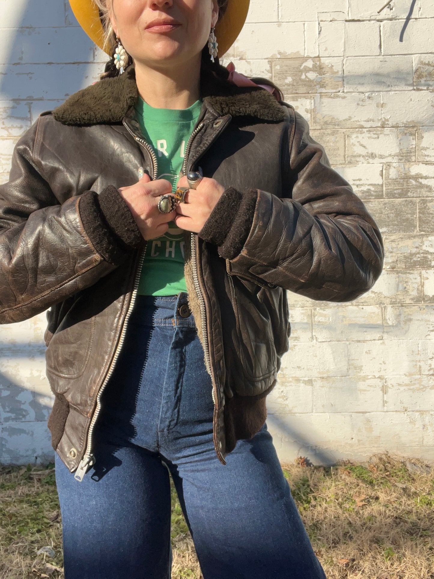 1960s Fleece Lined Leather Bomber AS IS