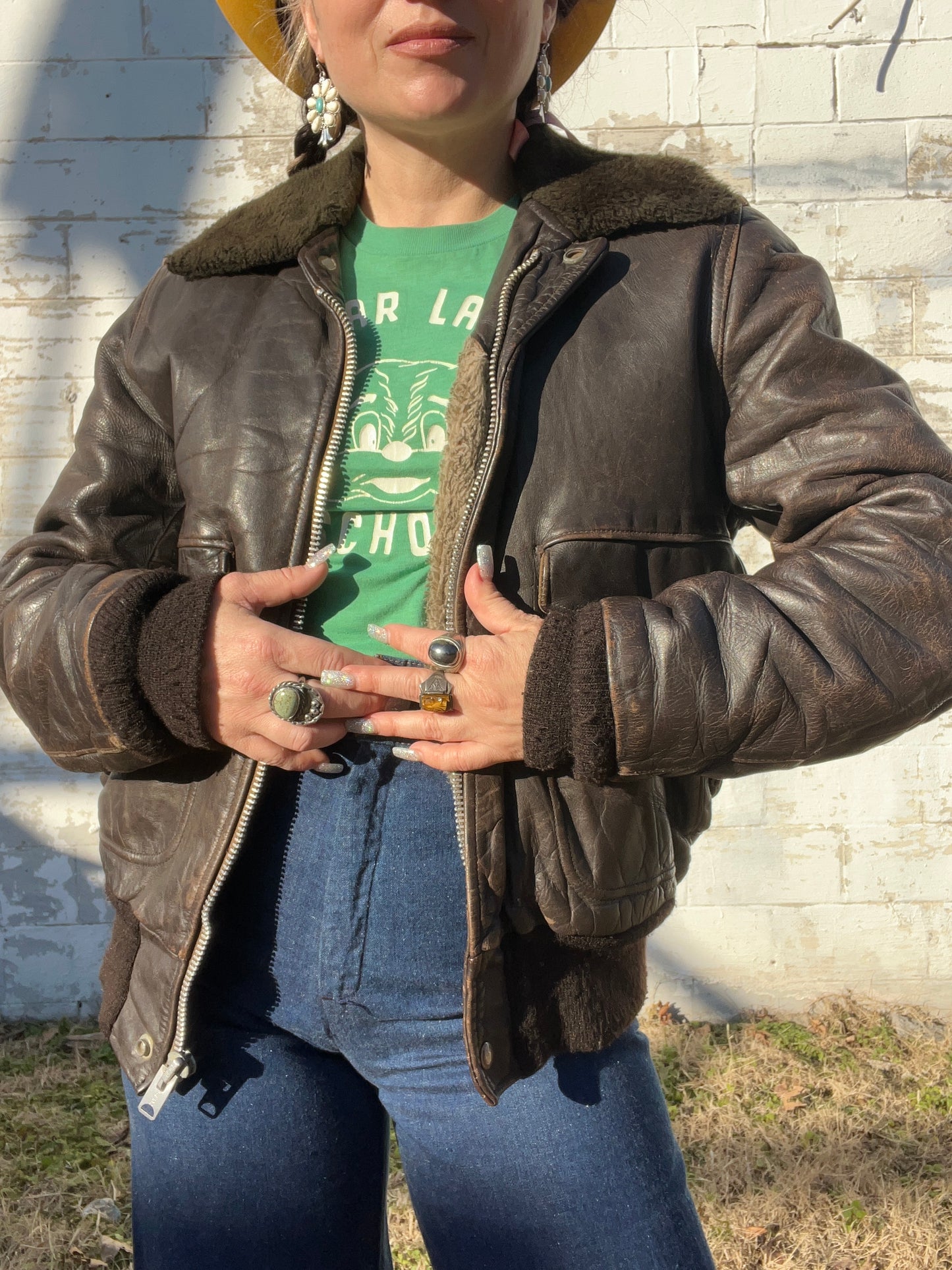 1960s Fleece Lined Leather Bomber AS IS