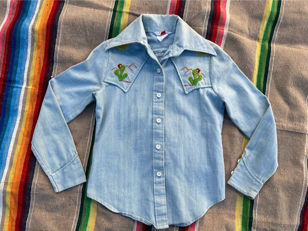 1970s Embroidered Denim Western Shirt