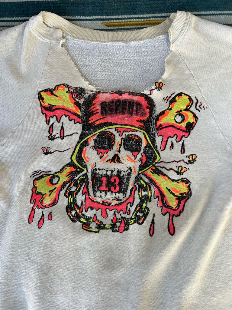 1960s Rat's Hole Skull and Crossbones Distressed Crew Neck