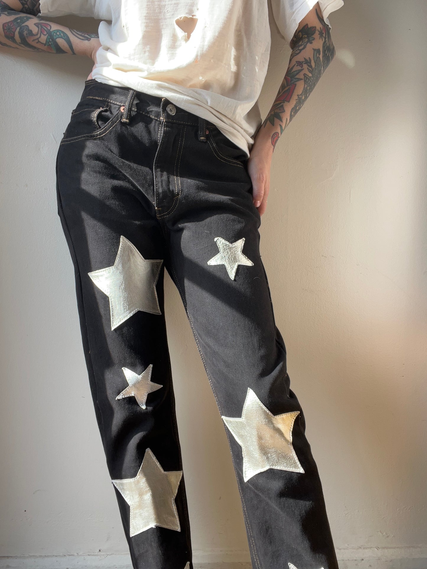 Levis Black Jeans w/ Silver Star Appliques