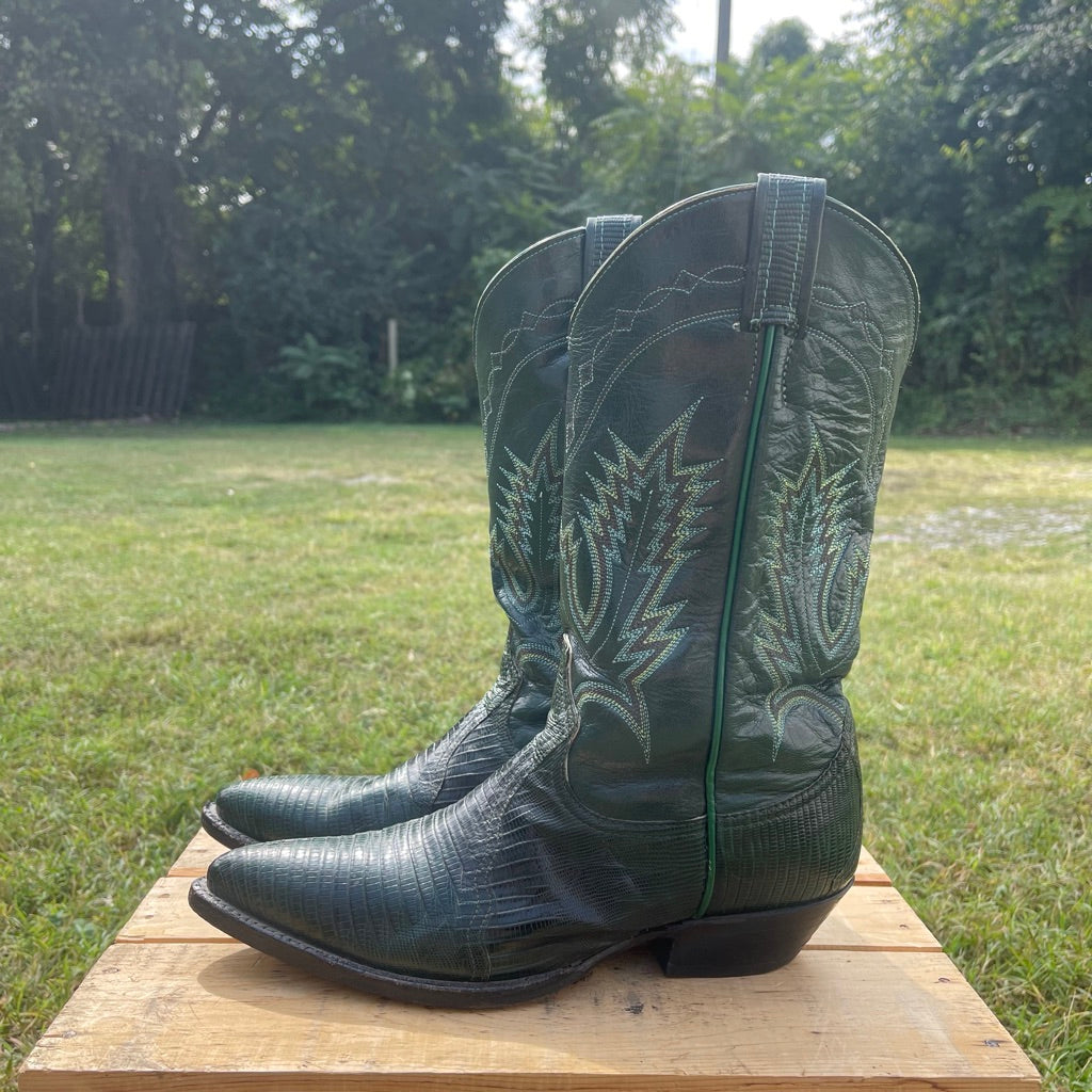 VTG Larry Mahan Green Snakeskin Cowboy Boots 9