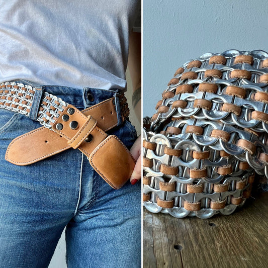 Vintage Handmade Can Tab & Leather Belt 36-40"W