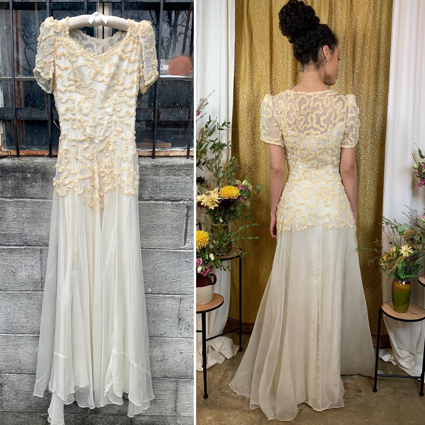 1930s Chiffon & Soutache Wedding Dress (women's 0/2)