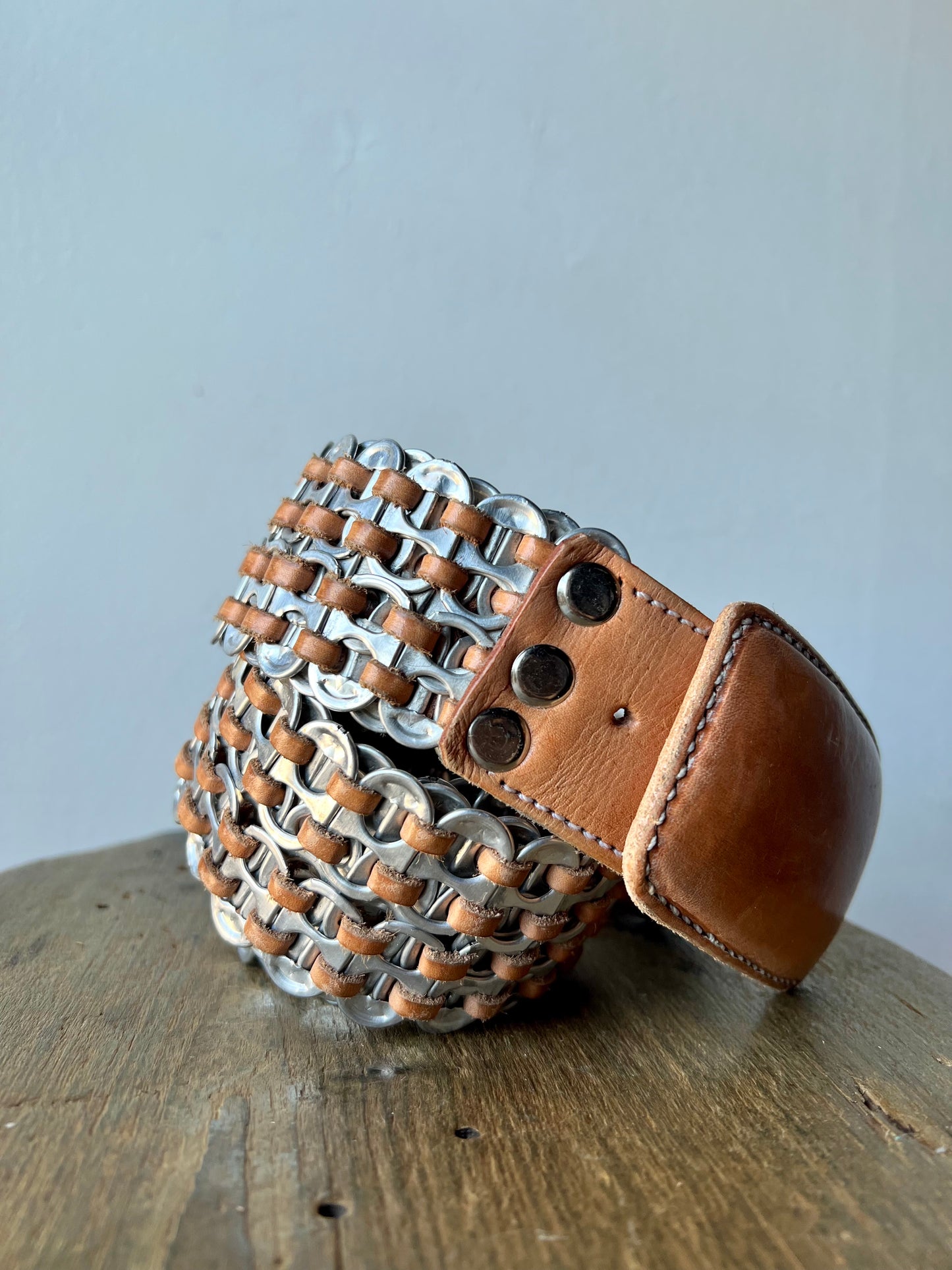Vintage Handmade Can Tab & Leather Belt 36-40"W