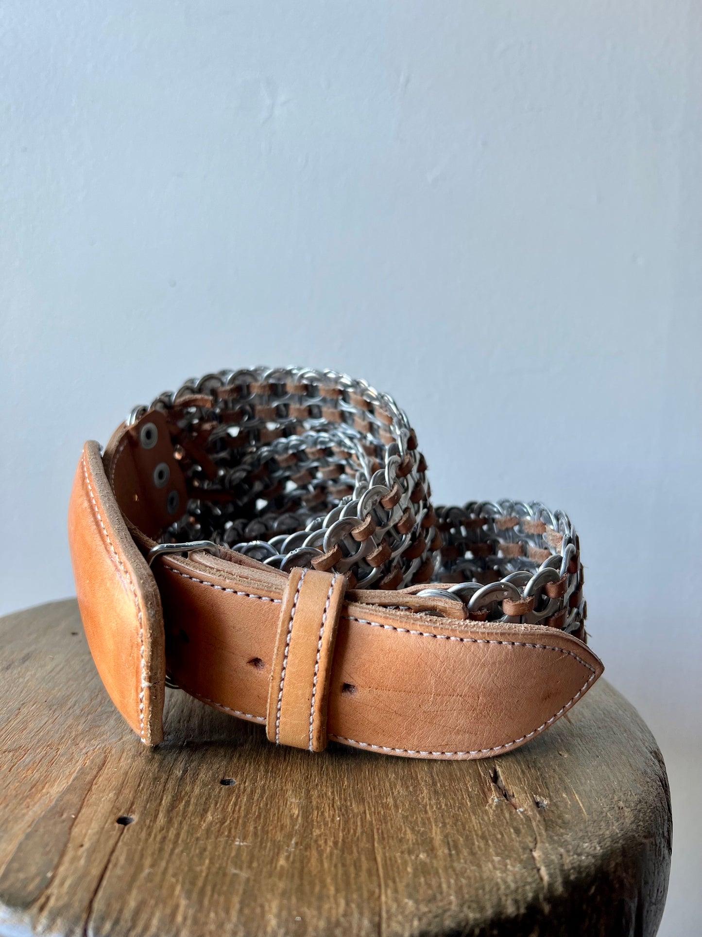 Vintage Handmade Can Tab & Leather Belt 36-40"W
