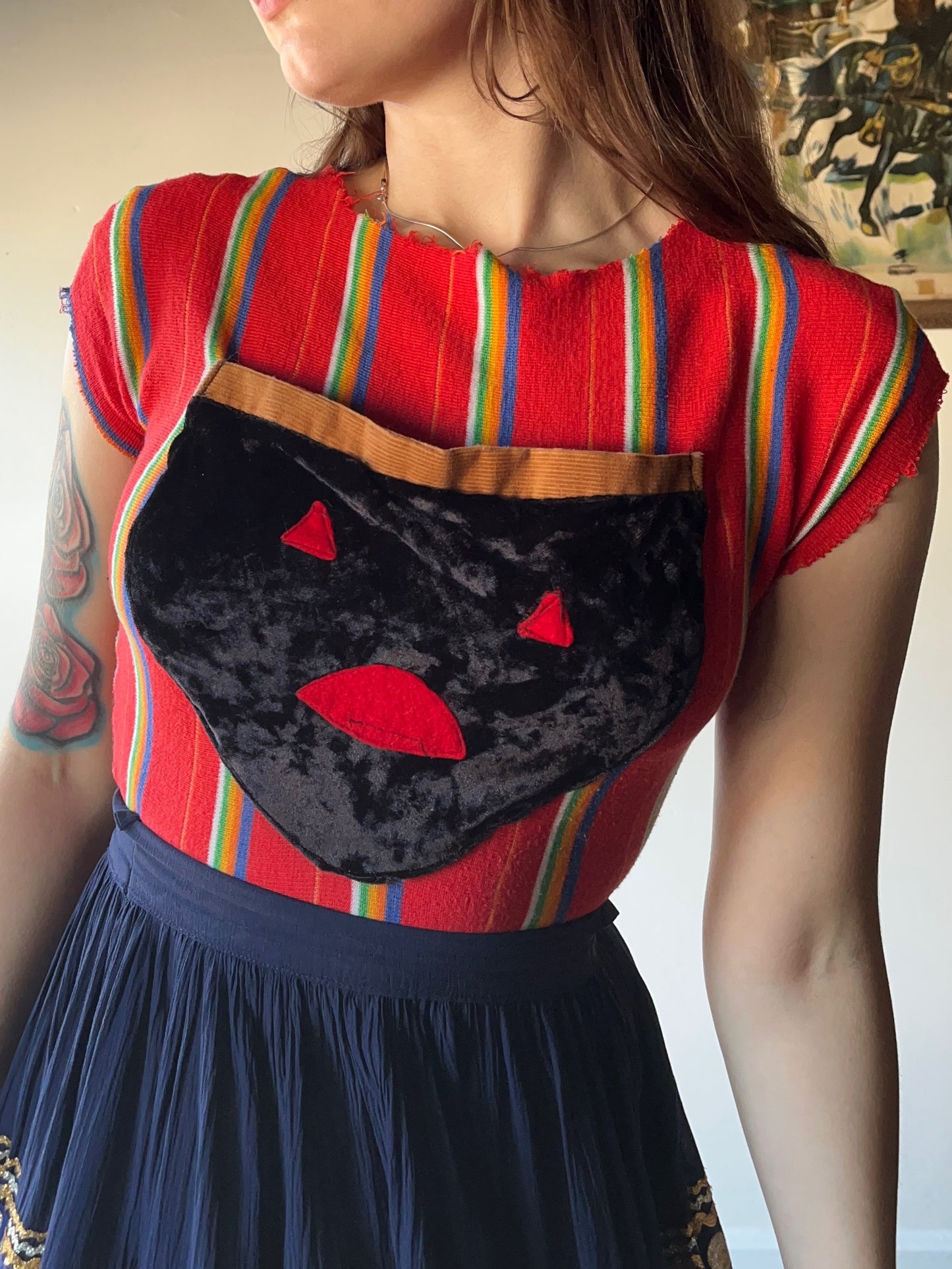 30s Inspired Handmade Striped Velvet Mask Top (S)