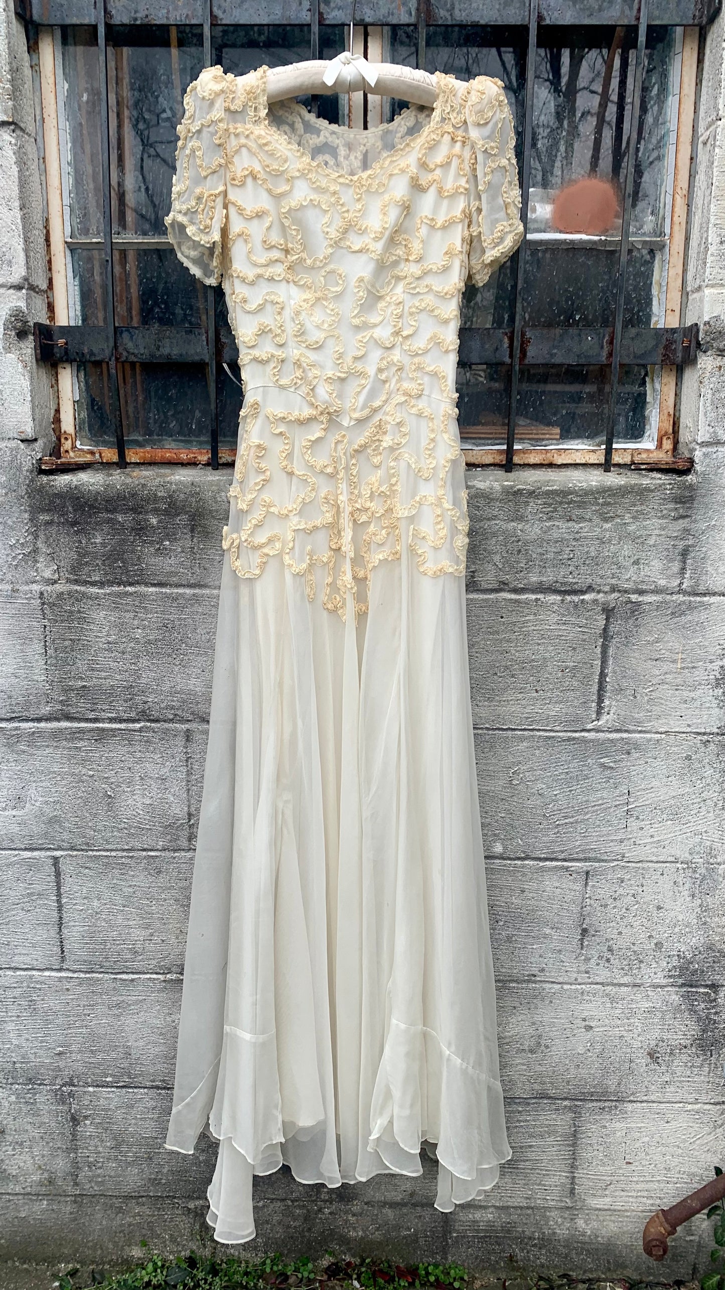 1930s Chiffon & Soutache Wedding Dress (women's 0/2)