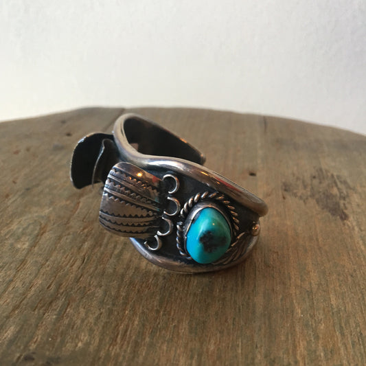 1970s Ladies Sterling and Turquoise Etched Watch Band