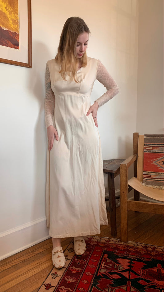 1970s Handmade Ecru Silk Wedding Dress (size 4)