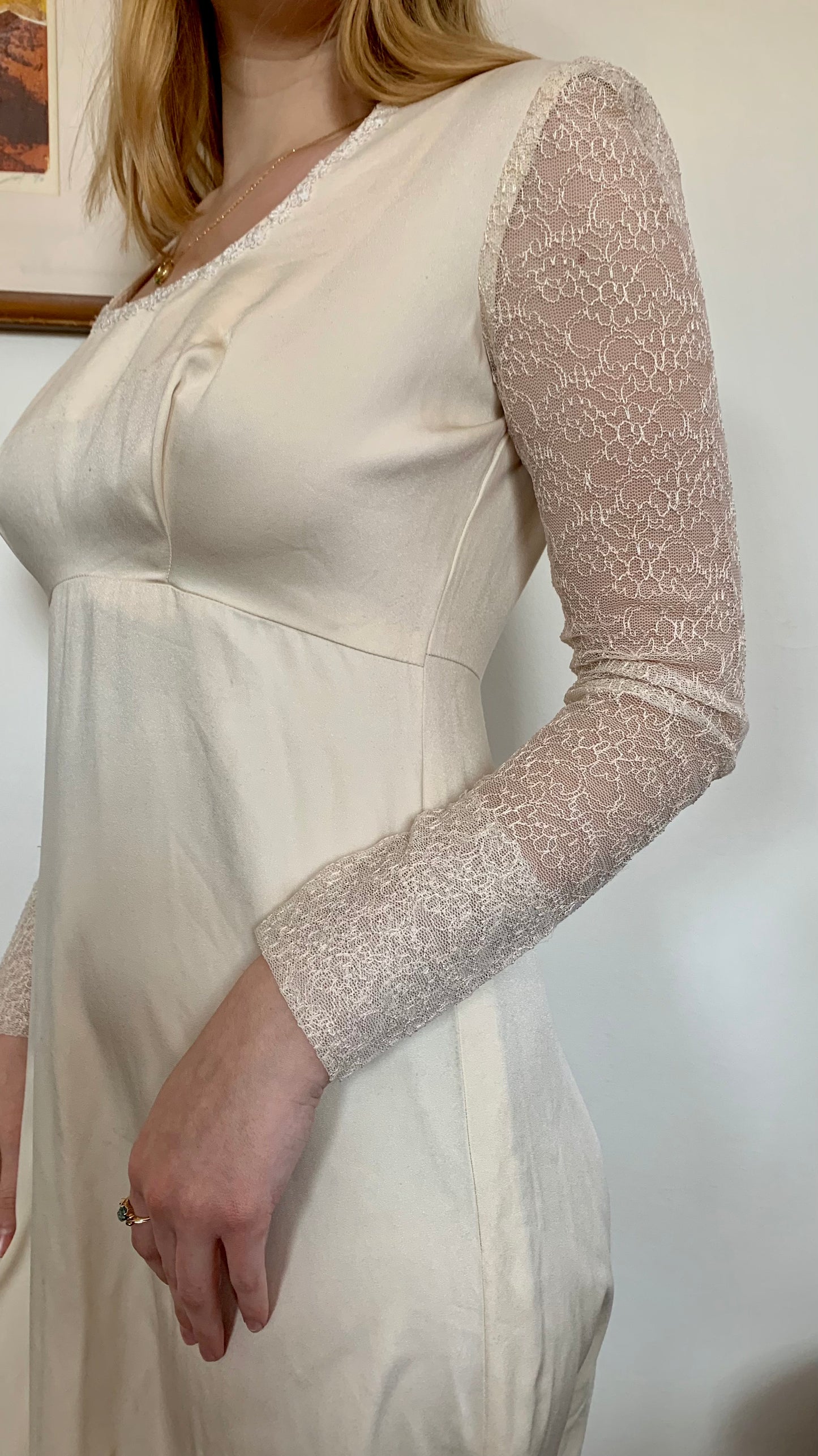 1970s Handmade Ecru Silk Wedding Dress (size 4)