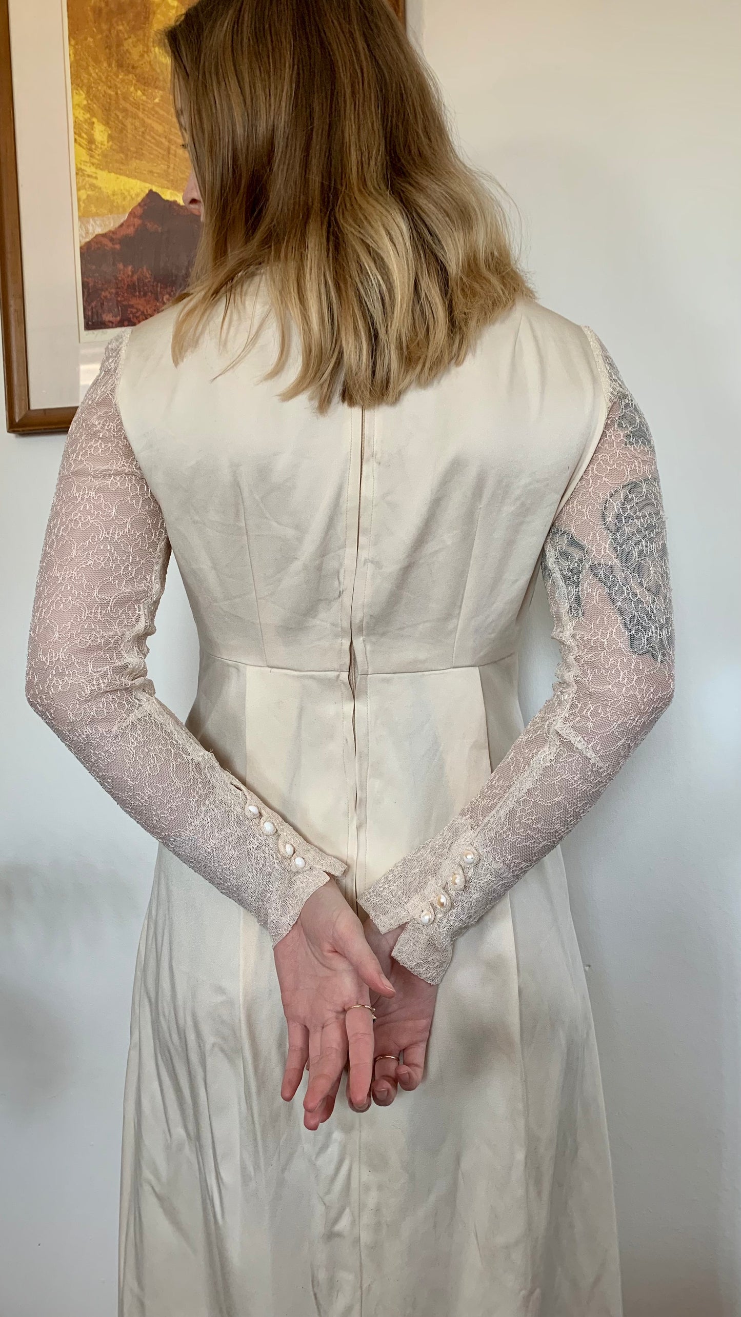 1970s Handmade Ecru Silk Wedding Dress (size 4)