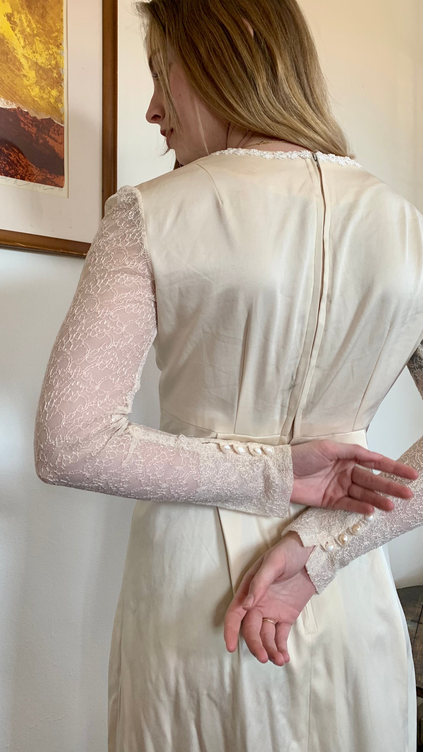 1970s Handmade Ecru Silk Wedding Dress (size 4)