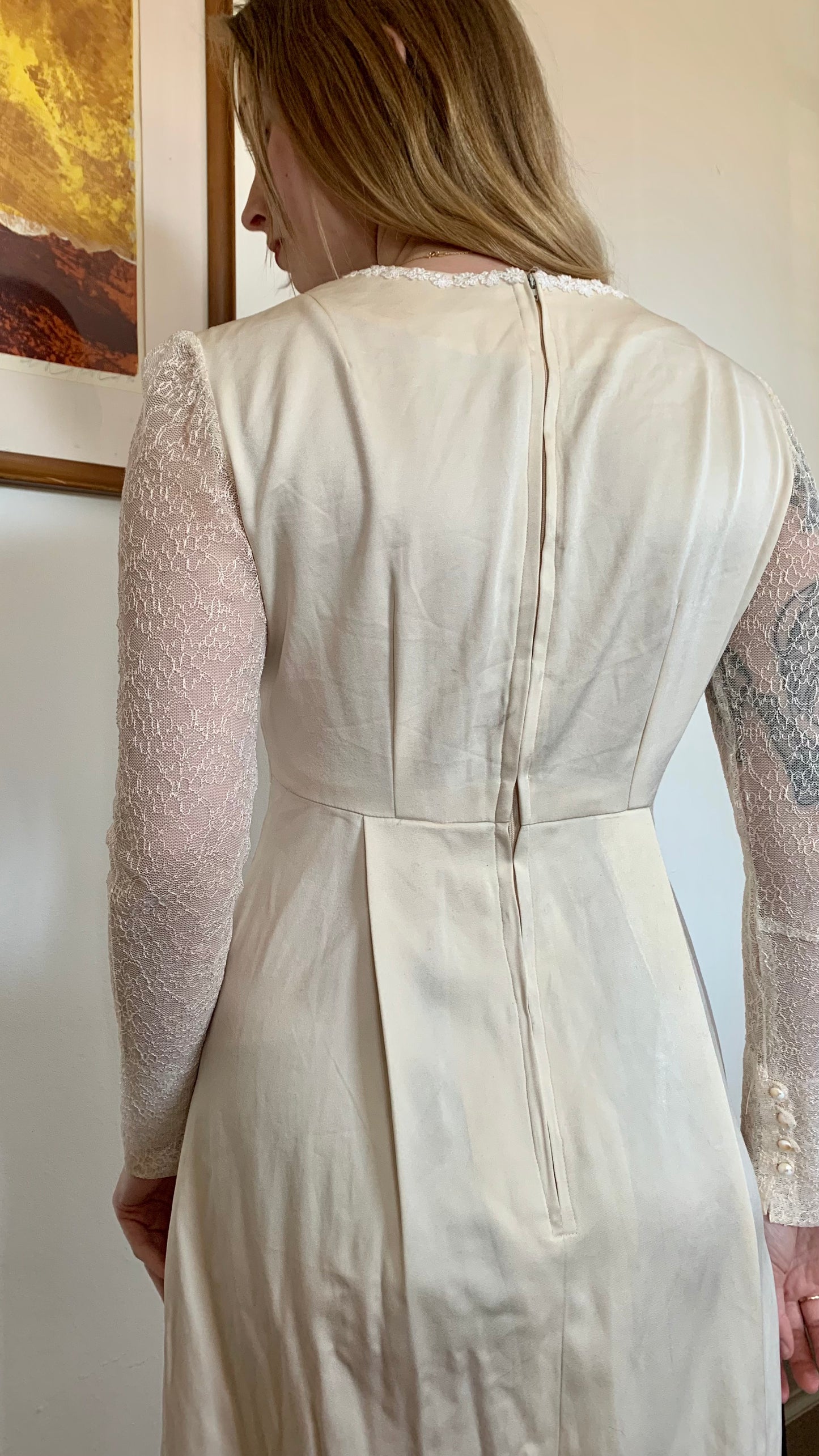 1970s Handmade Ecru Silk Wedding Dress (size 4)