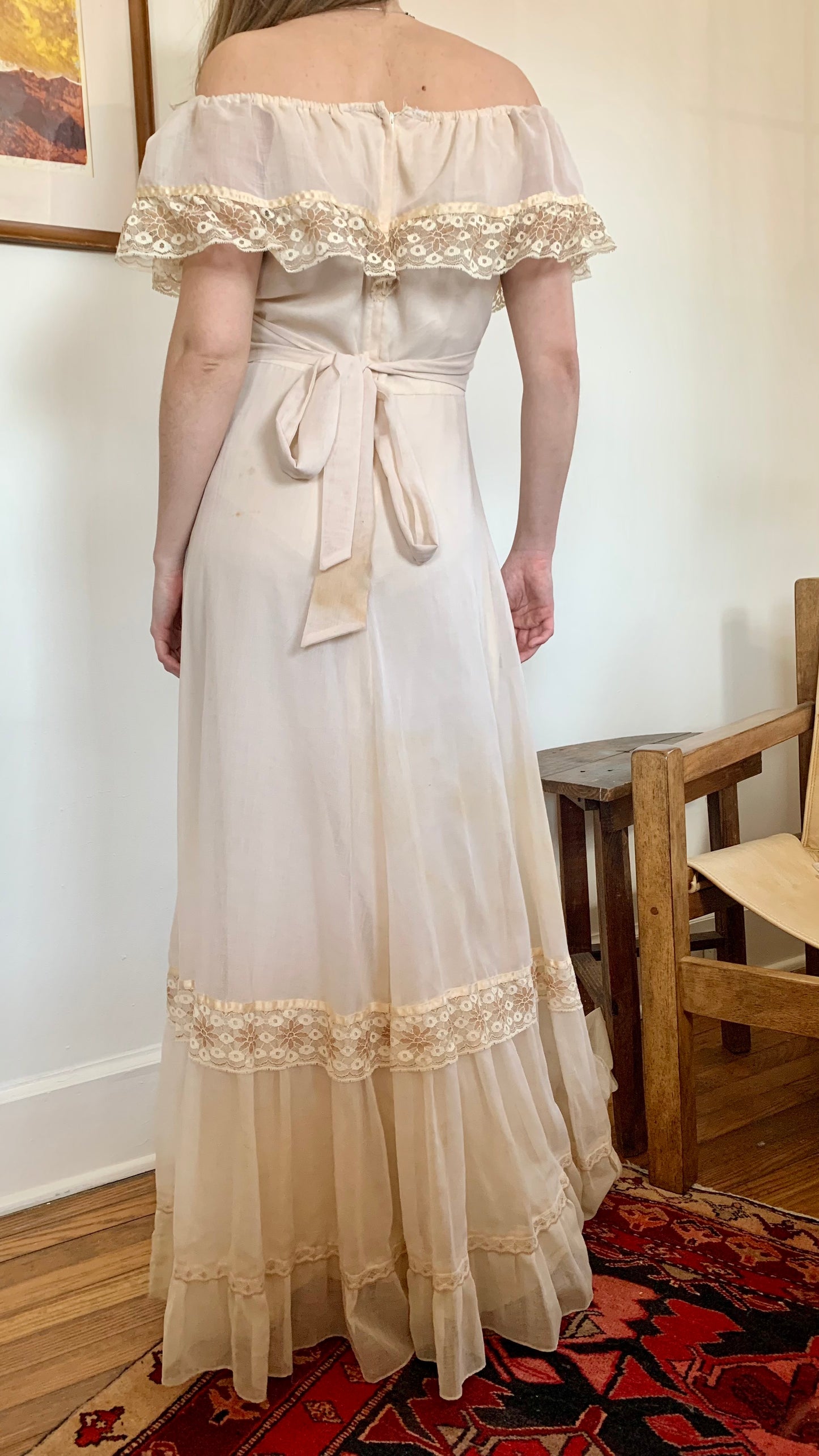 1970s Soft Ecru Off Shoulder Gown (women's 2/4)