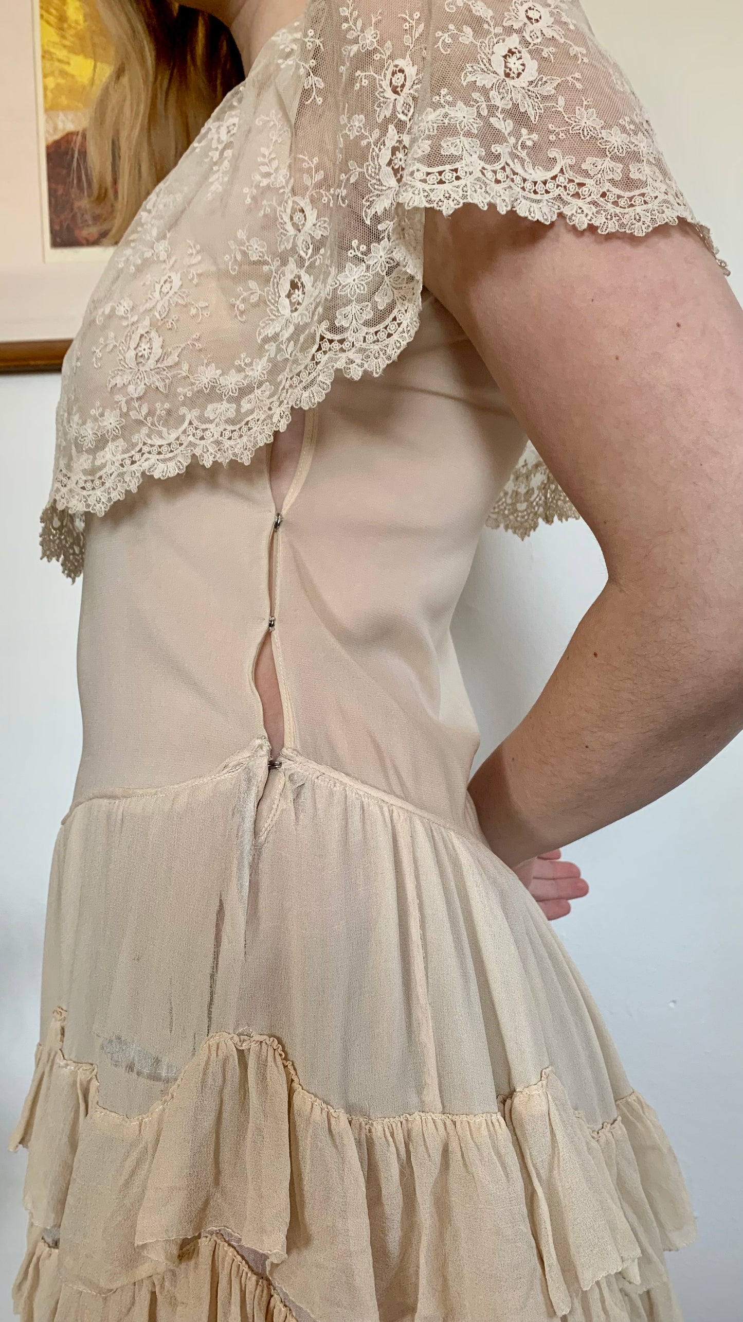 1930s Ivory Ruffle Silk Dress (women's 2/4)