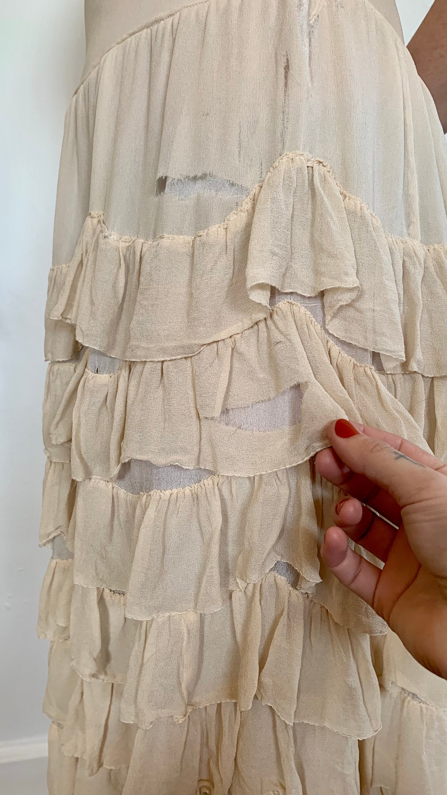 1930s Ivory Ruffle Silk Dress (women's 2/4)