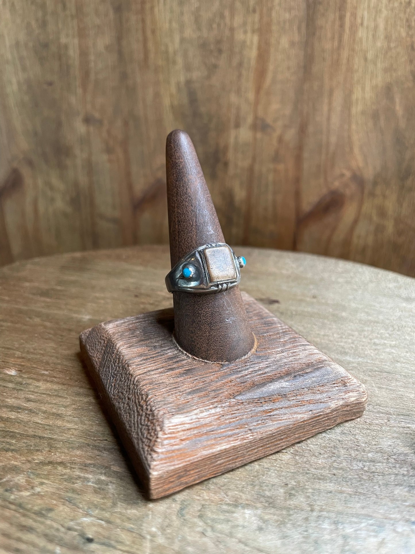 Sterling Silver Square Ring with Small Turquoise Details