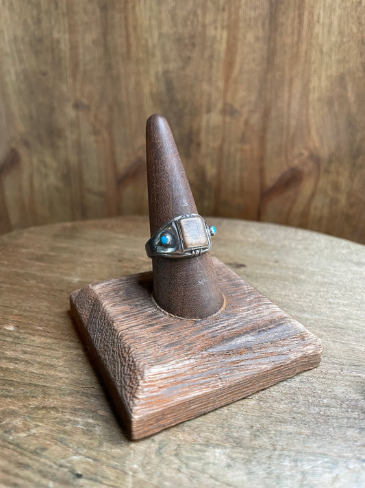 Sterling Silver Square Ring with Small Turquoise Details