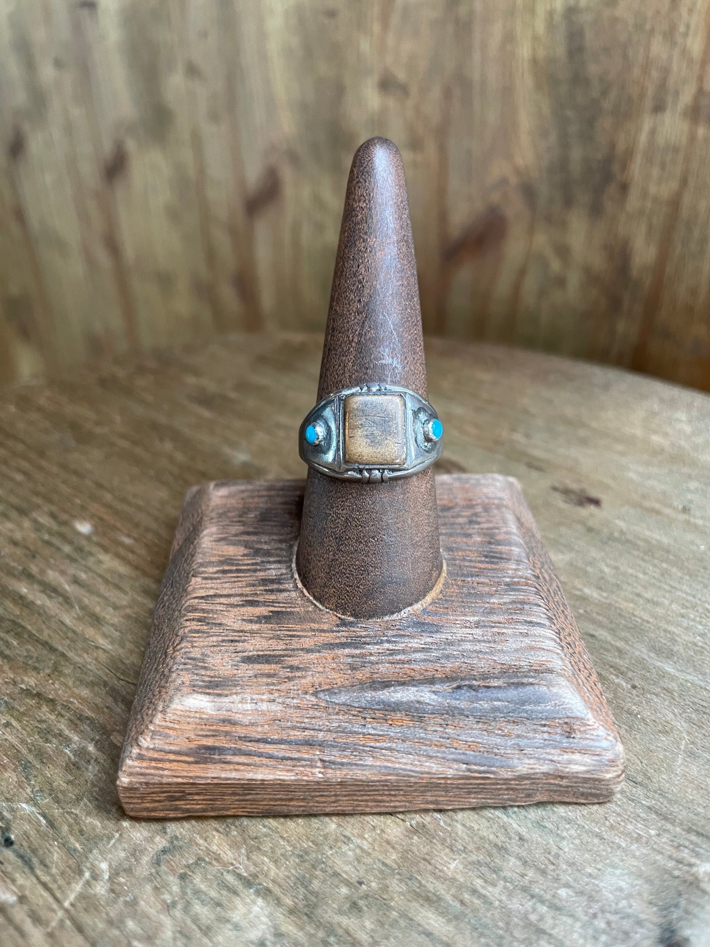 Sterling Silver Square Ring with Small Turquoise Details