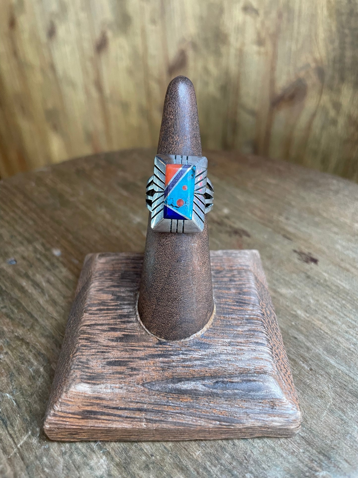 Sterling Silver Navajo Ring with Coral and Turqoise Stone