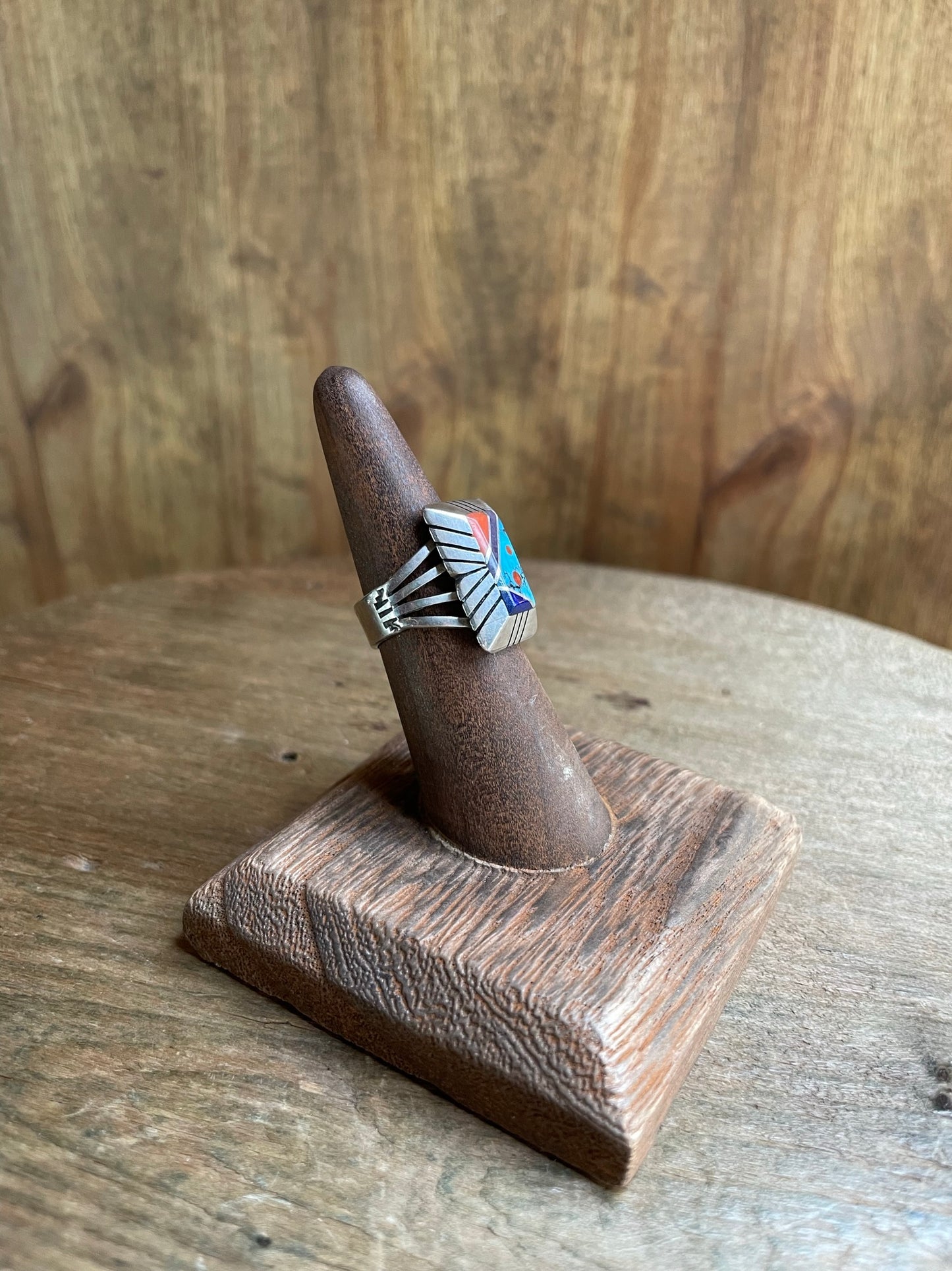 Sterling Silver Navajo Ring with Coral and Turqoise Stone