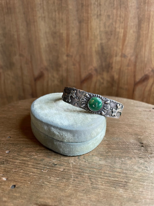 Navajo Engraved Silver Cuff with Turquoise stone