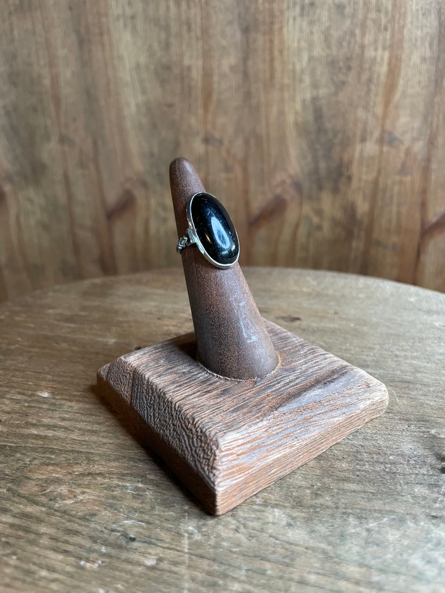 Silver Oval Ring with Black Stone