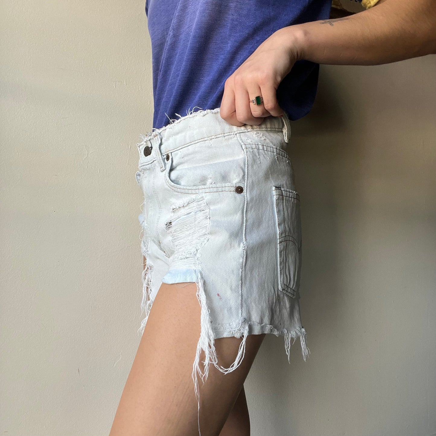 Vtg. Lightwash Thrashed Levi Shorts 30"W (women's 4)