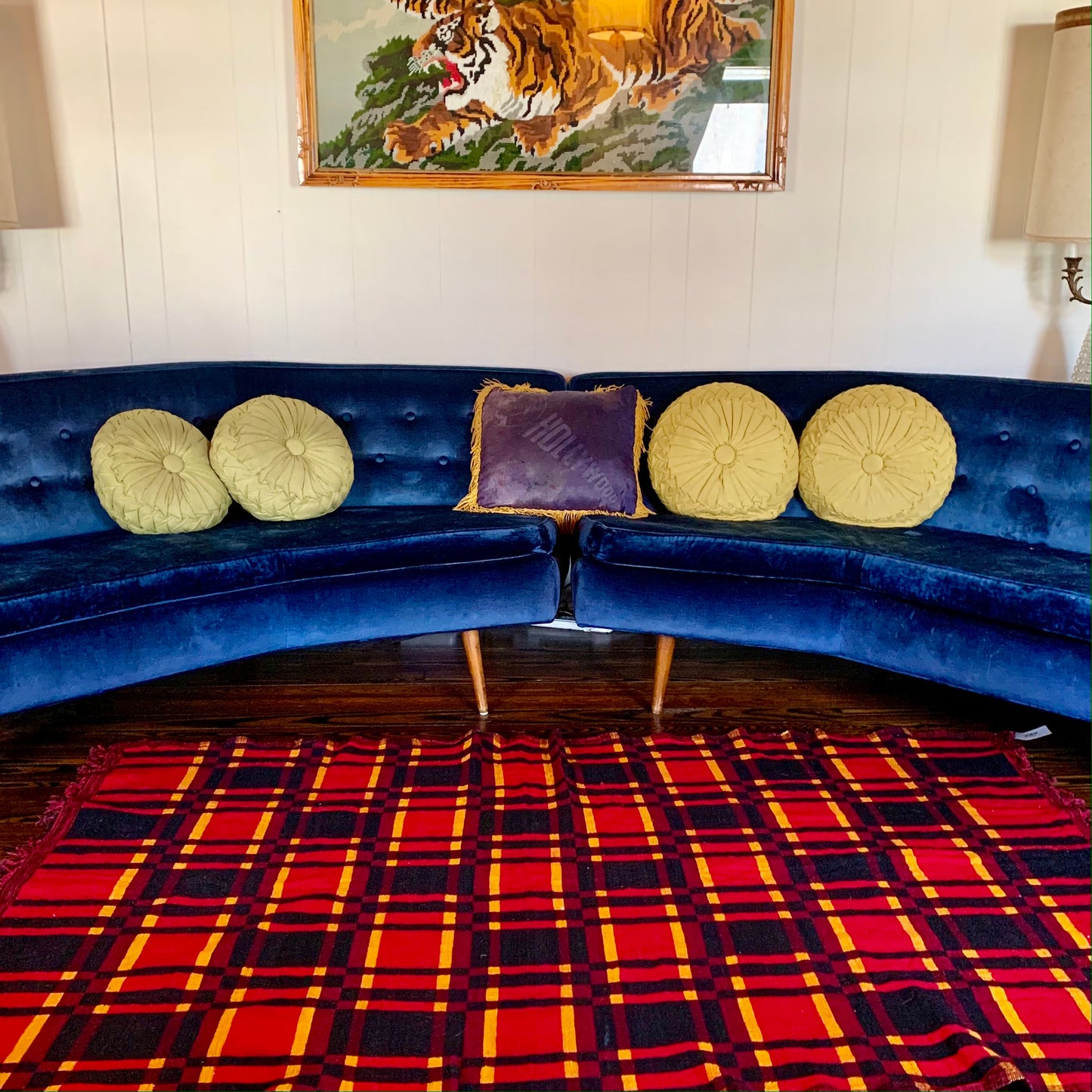 Vintage Plaid Woven Blanket/Rug 45"x74