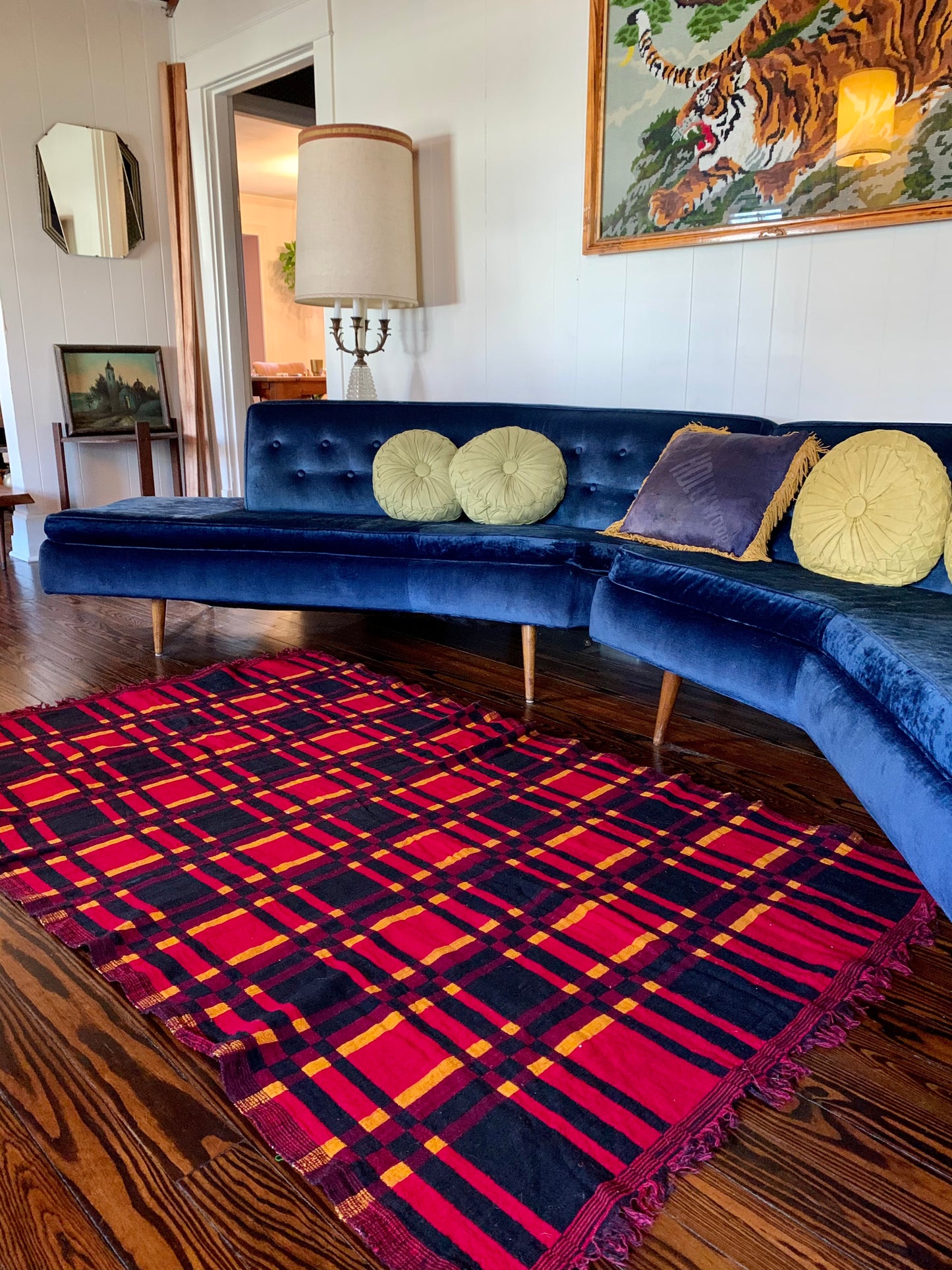 Vintage Plaid Woven Blanket/Rug 45"x74