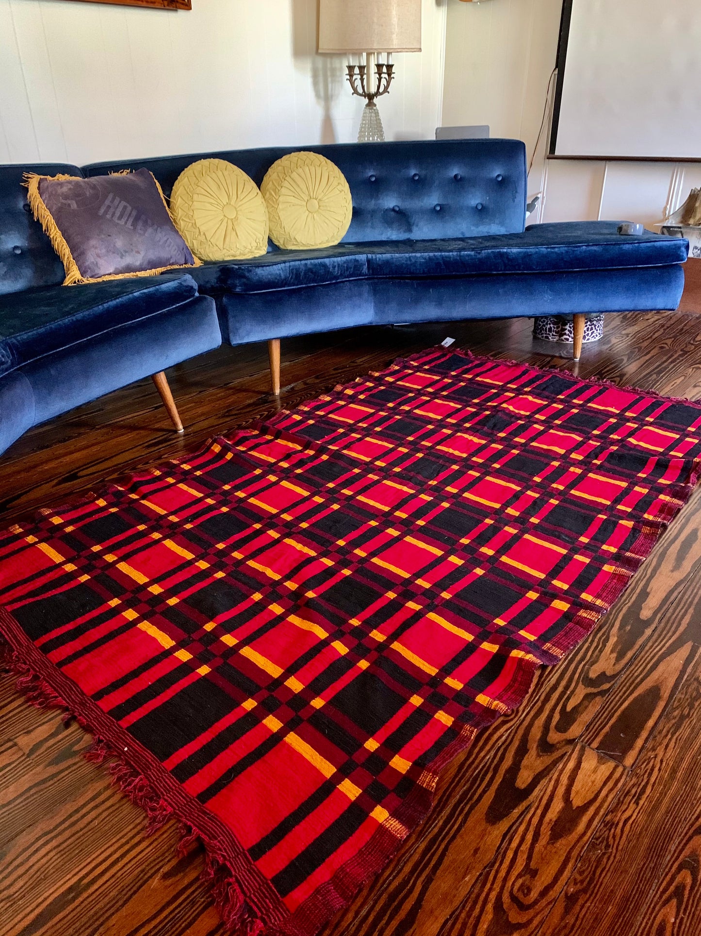 Vintage Plaid Woven Blanket/Rug 45"x74