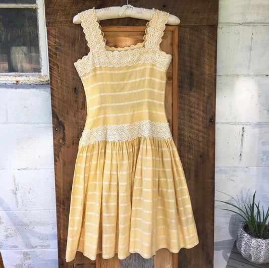 1950s Handmade Marigold & Lace Summer Dress (S)