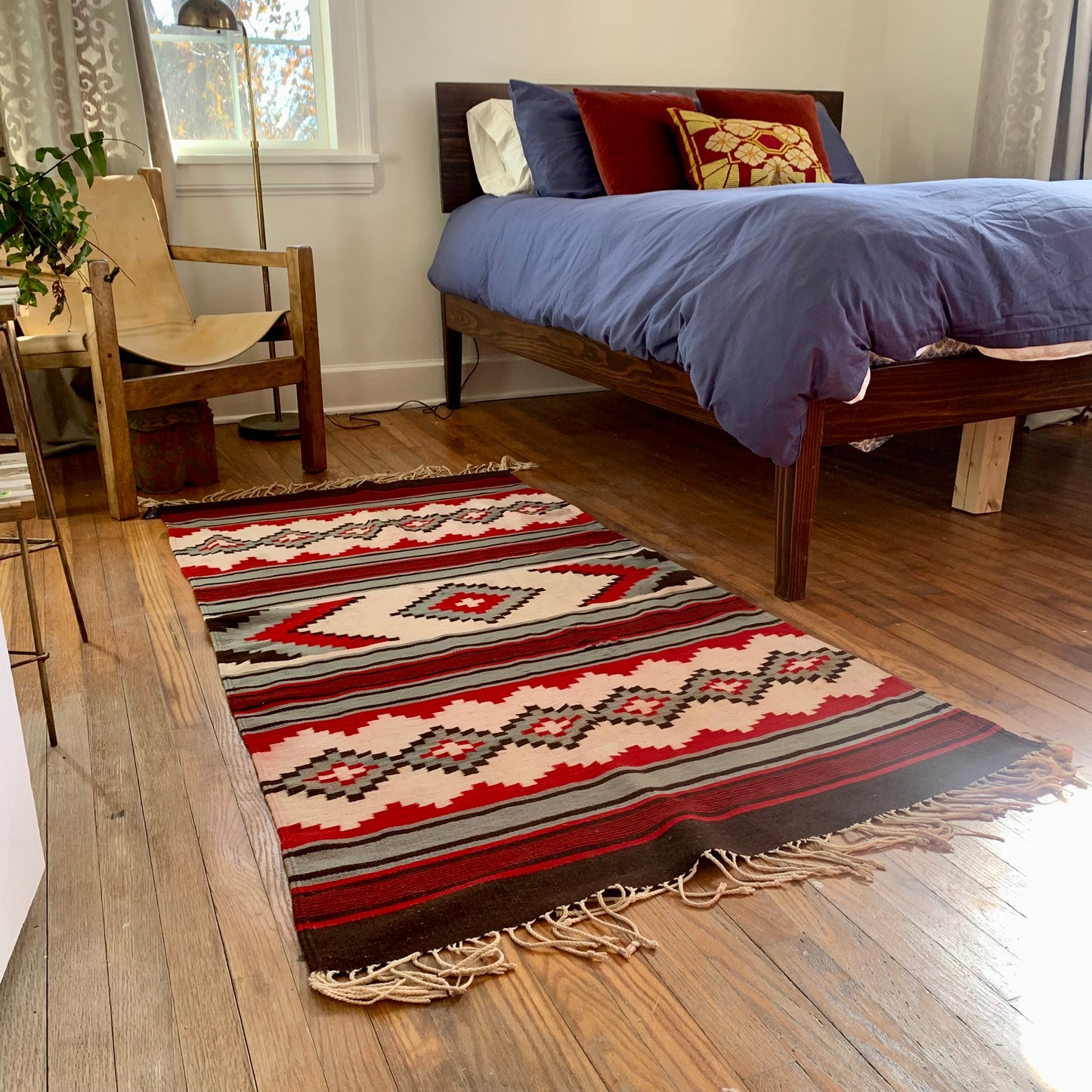 Vintage Geometric Striped Woven Rug 74" x 38.5"
