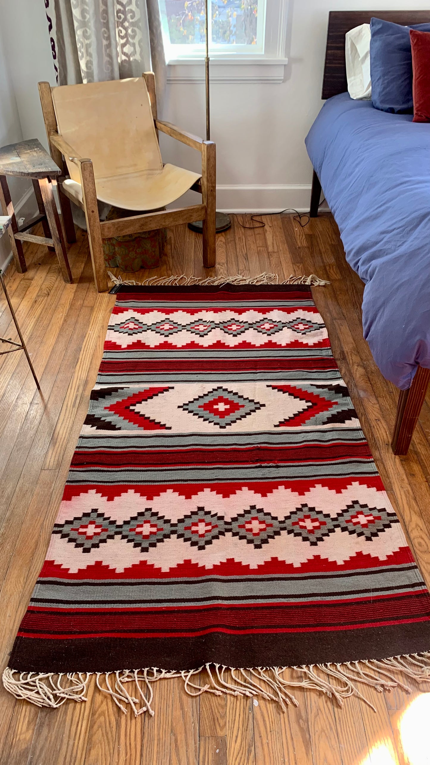 Vintage Geometric Striped Woven Rug 74" x 38.5"