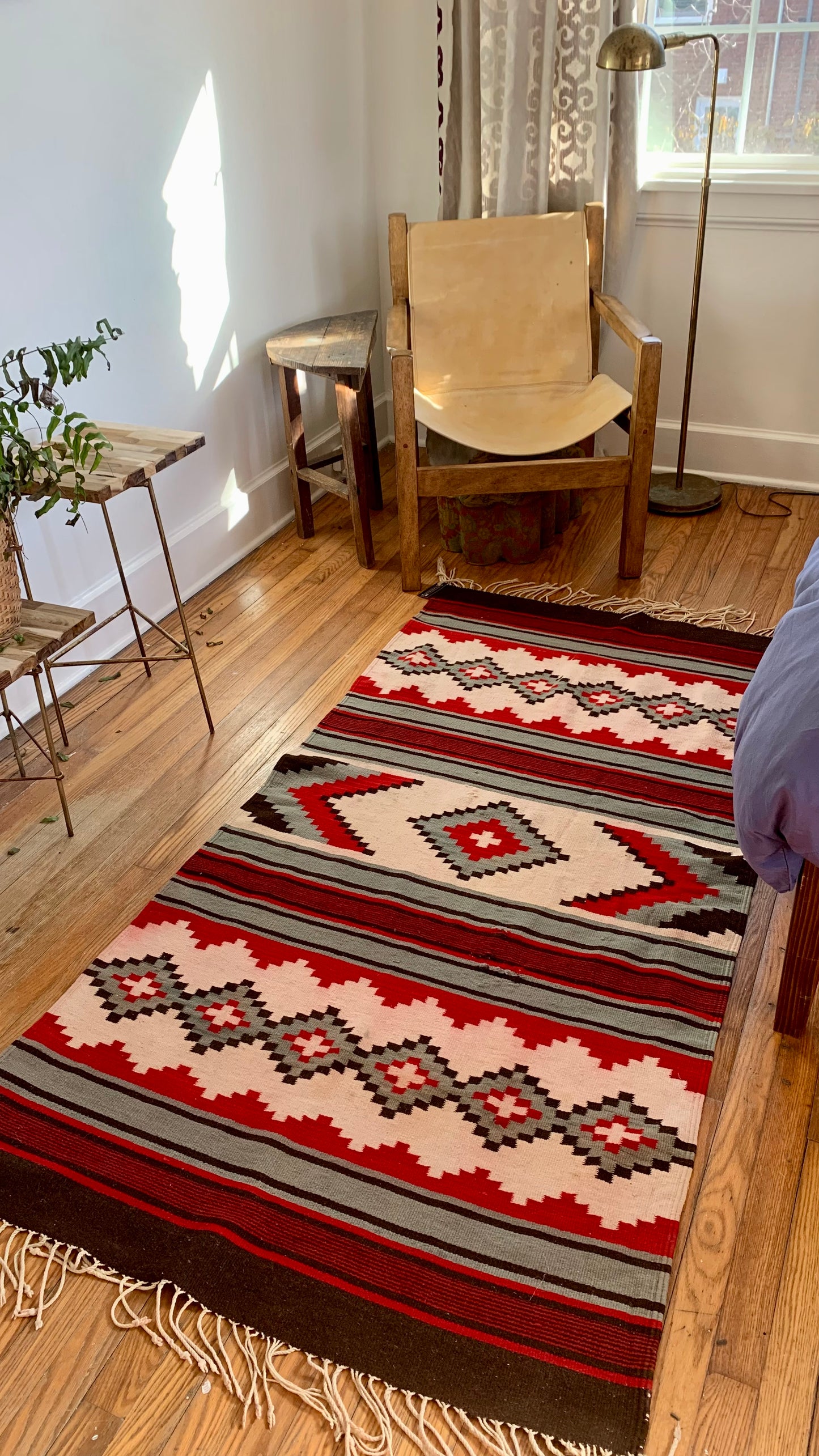 Vintage Geometric Striped Woven Rug 74" x 38.5"