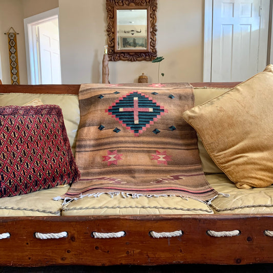 Vintage Southwestern Woven Wool Throw Rug 54" x 29.5"
