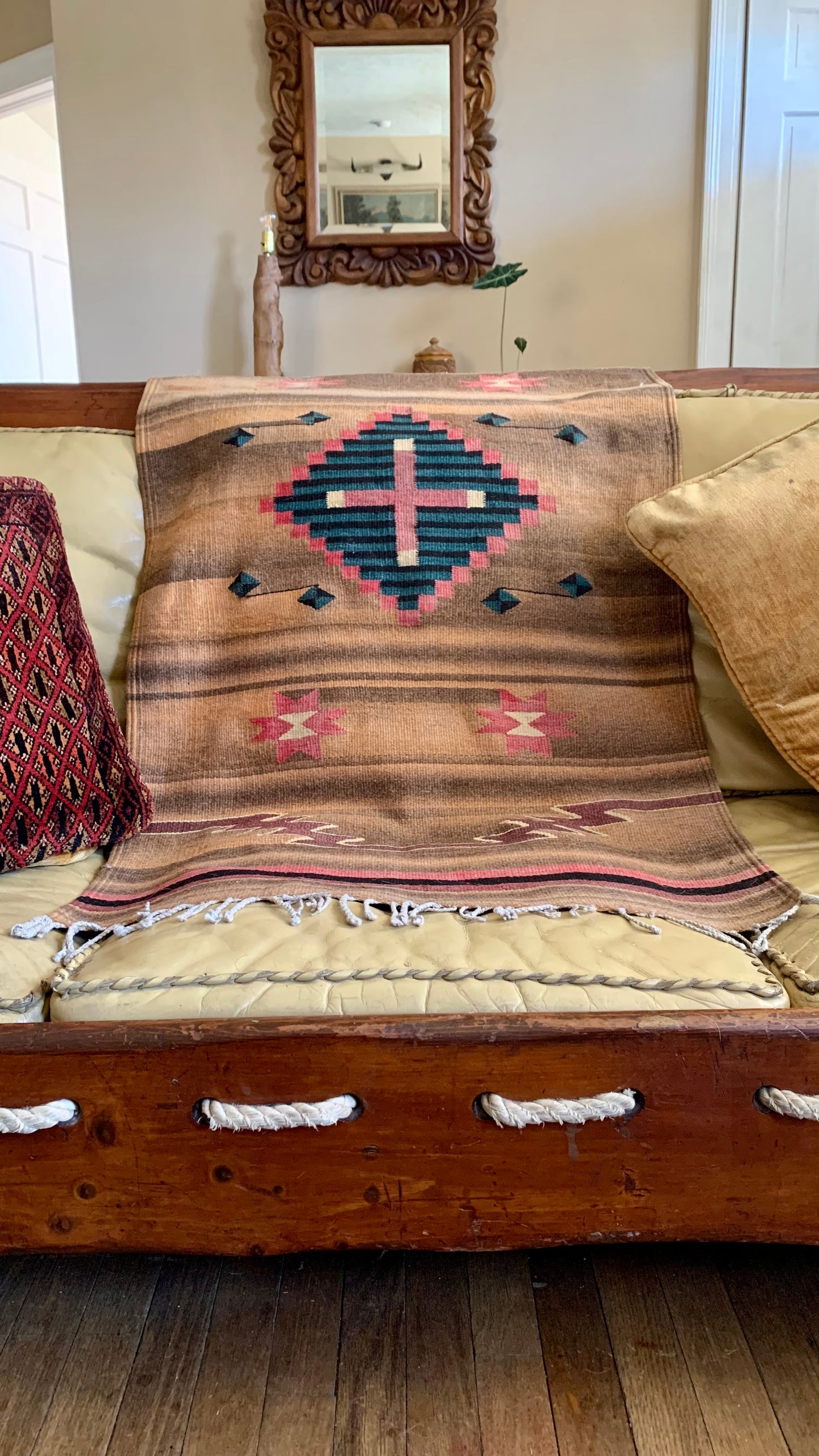 Vintage Southwestern Woven Wool Throw Rug 54" x 29.5"