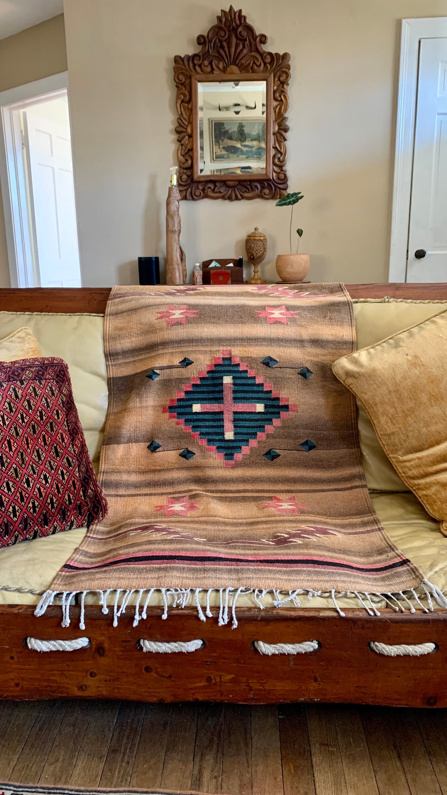 Vintage Southwestern Woven Wool Throw Rug 54" x 29.5"