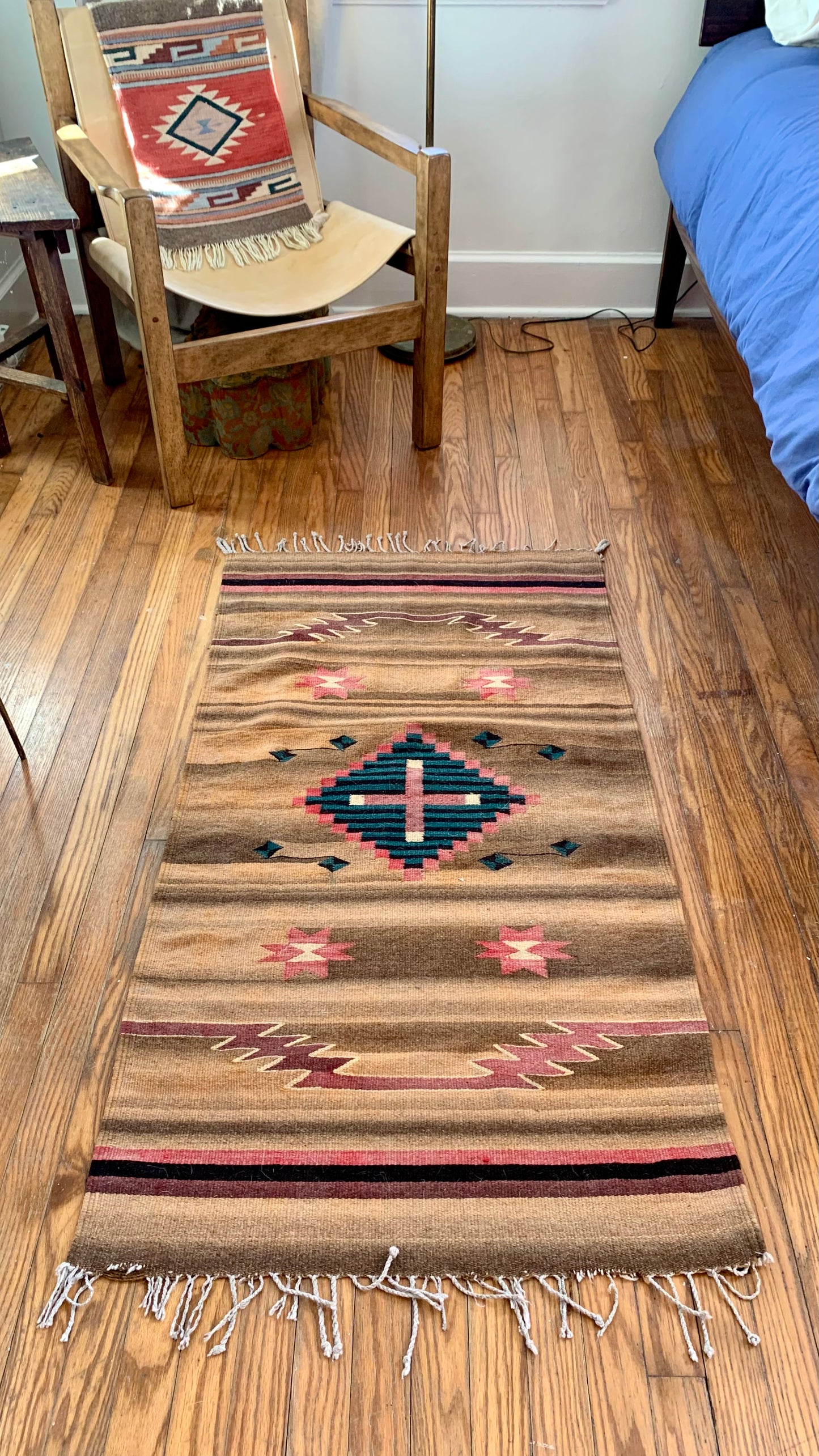 Vintage Southwestern Woven Wool Throw Rug 54" x 29.5"