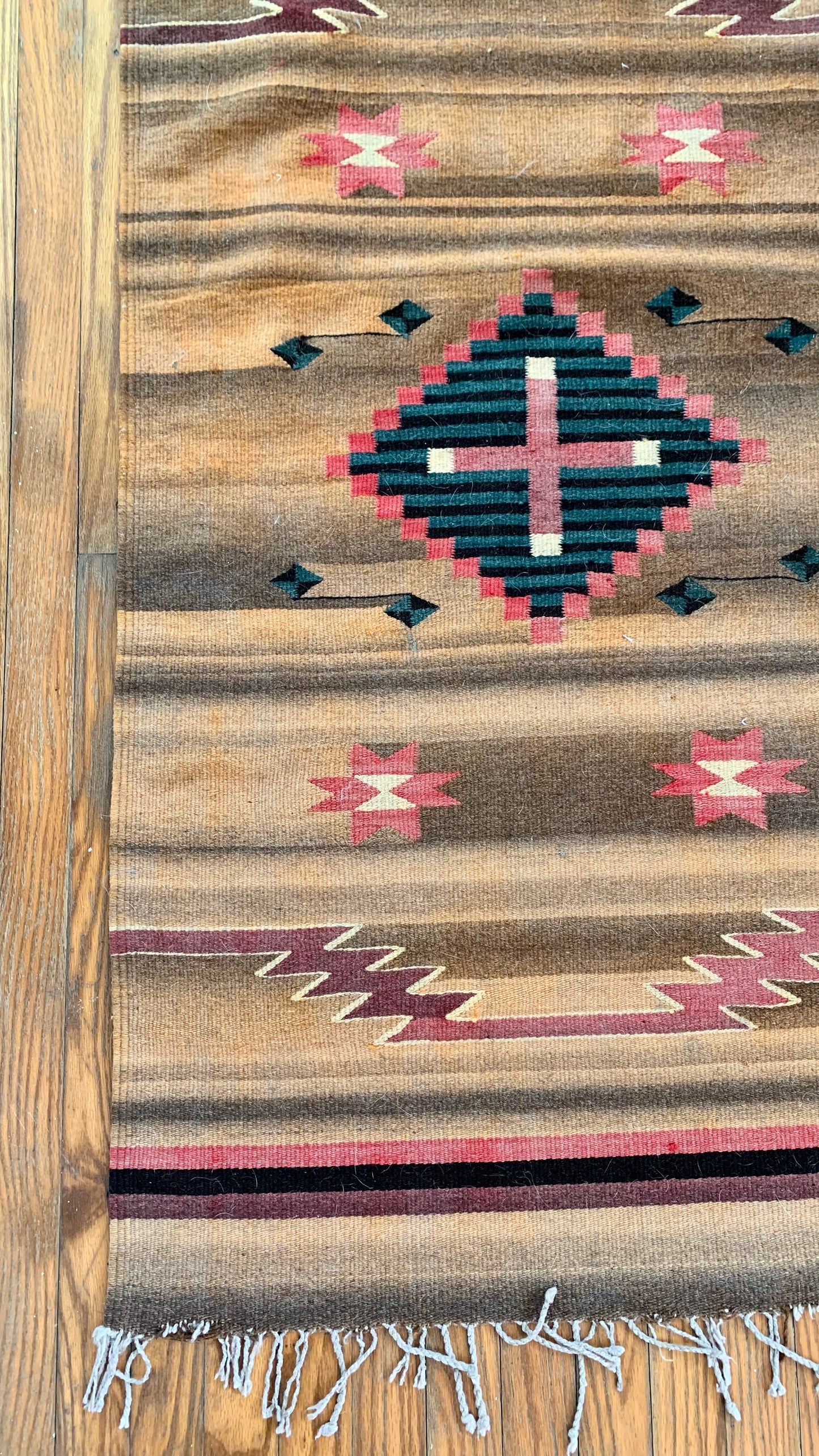 Vintage Southwestern Woven Wool Throw Rug 54" x 29.5"