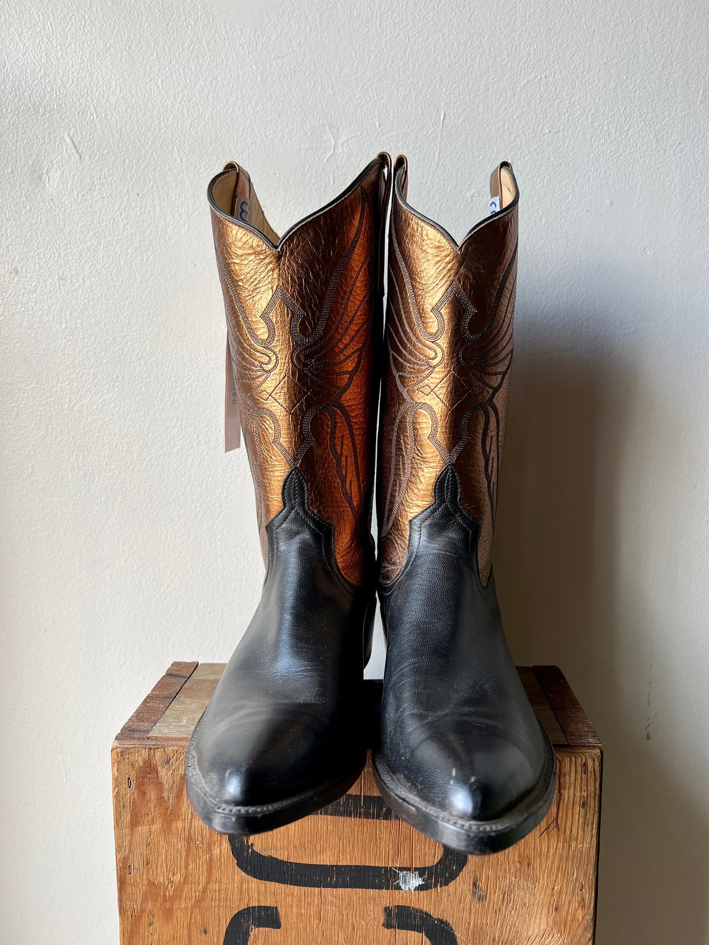 Vintage Anderson Bean Black & Bronze Metallic Cowboy Boots / men's 10