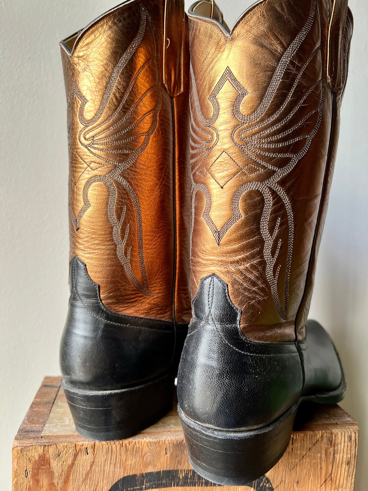 Vintage Anderson Bean Black & Bronze Metallic Cowboy Boots / men's 10