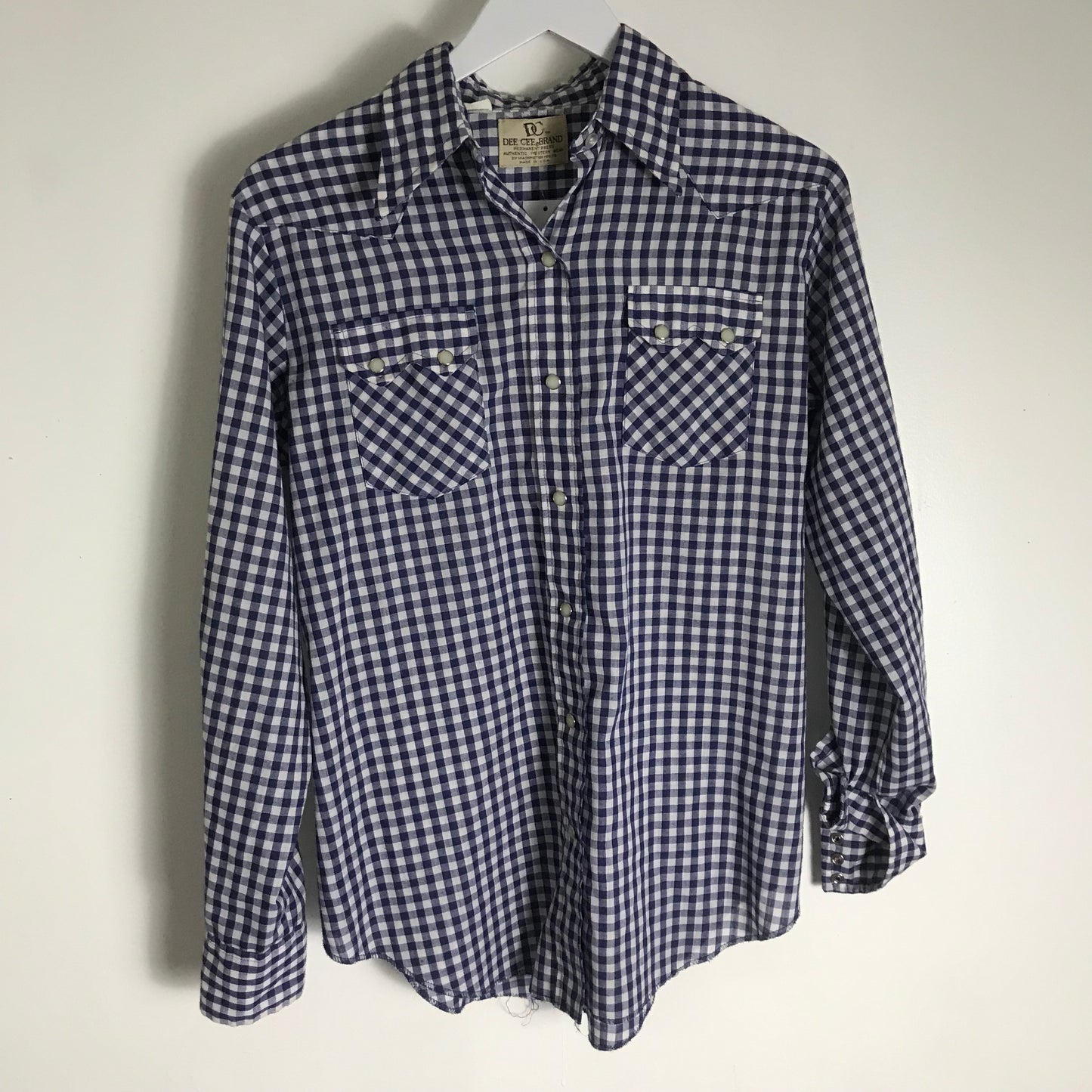 Vtg. Dee Cee Blue Gingham Pearl Snap Shirt