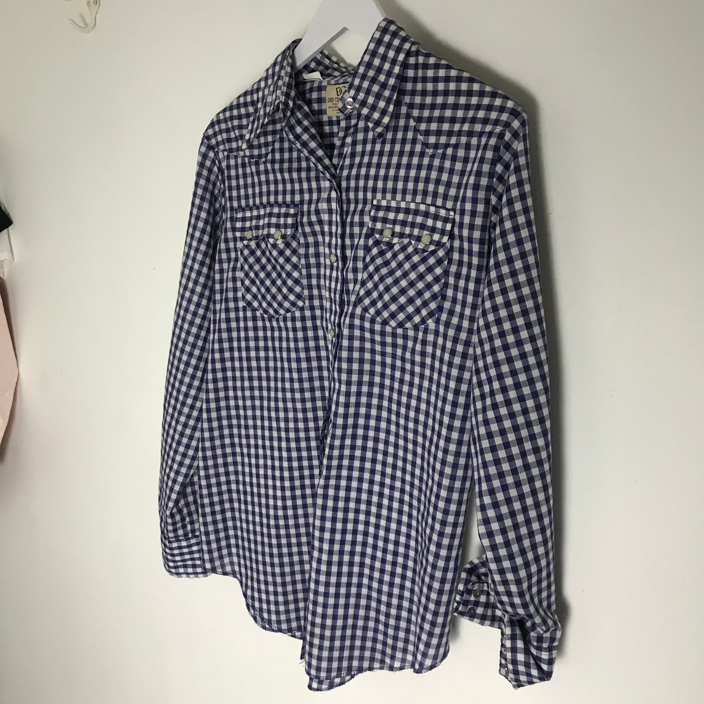 Vtg. Dee Cee Blue Gingham Pearl Snap Shirt