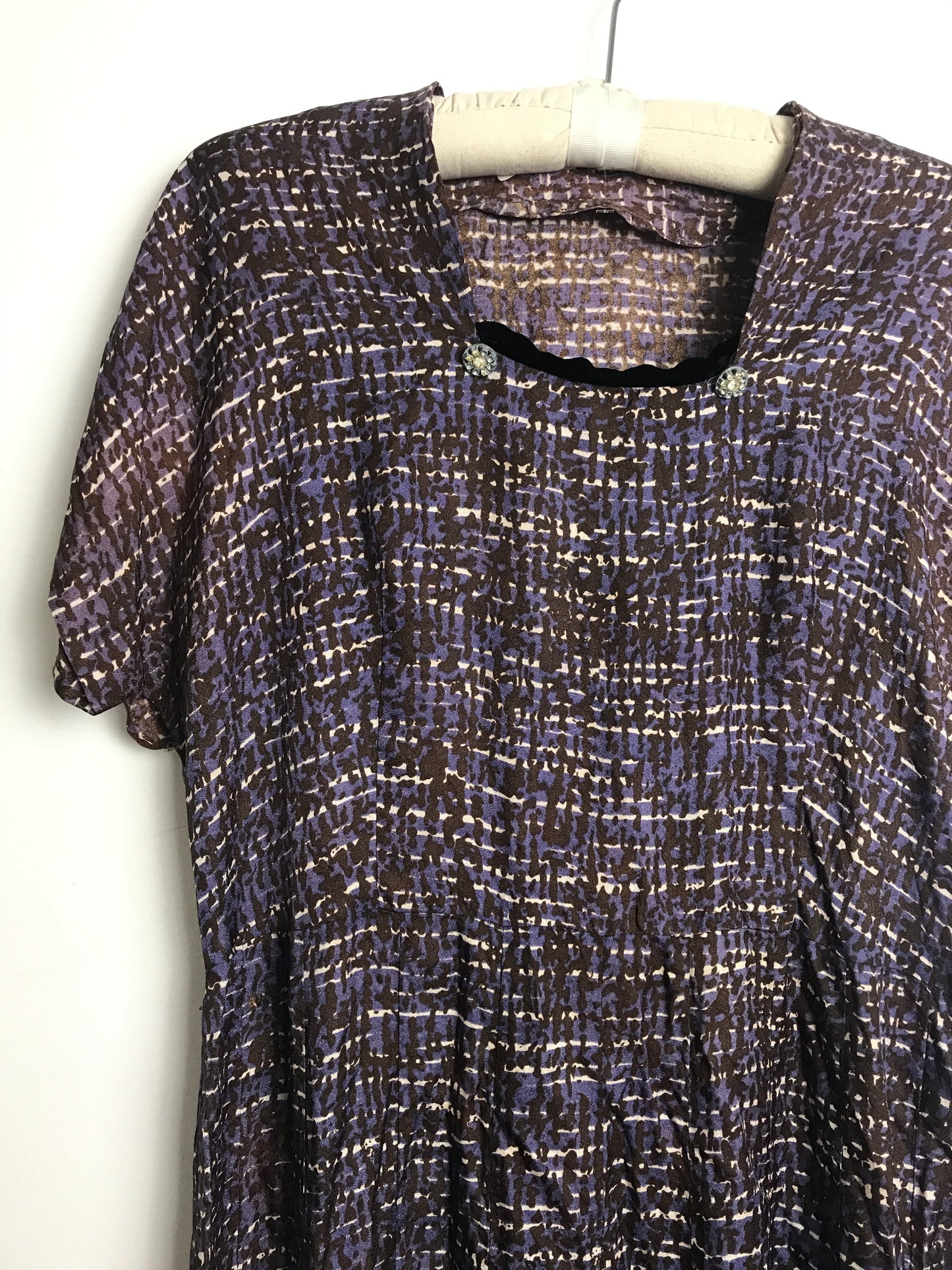 1950s Purple Modernist Printed Dress (L)