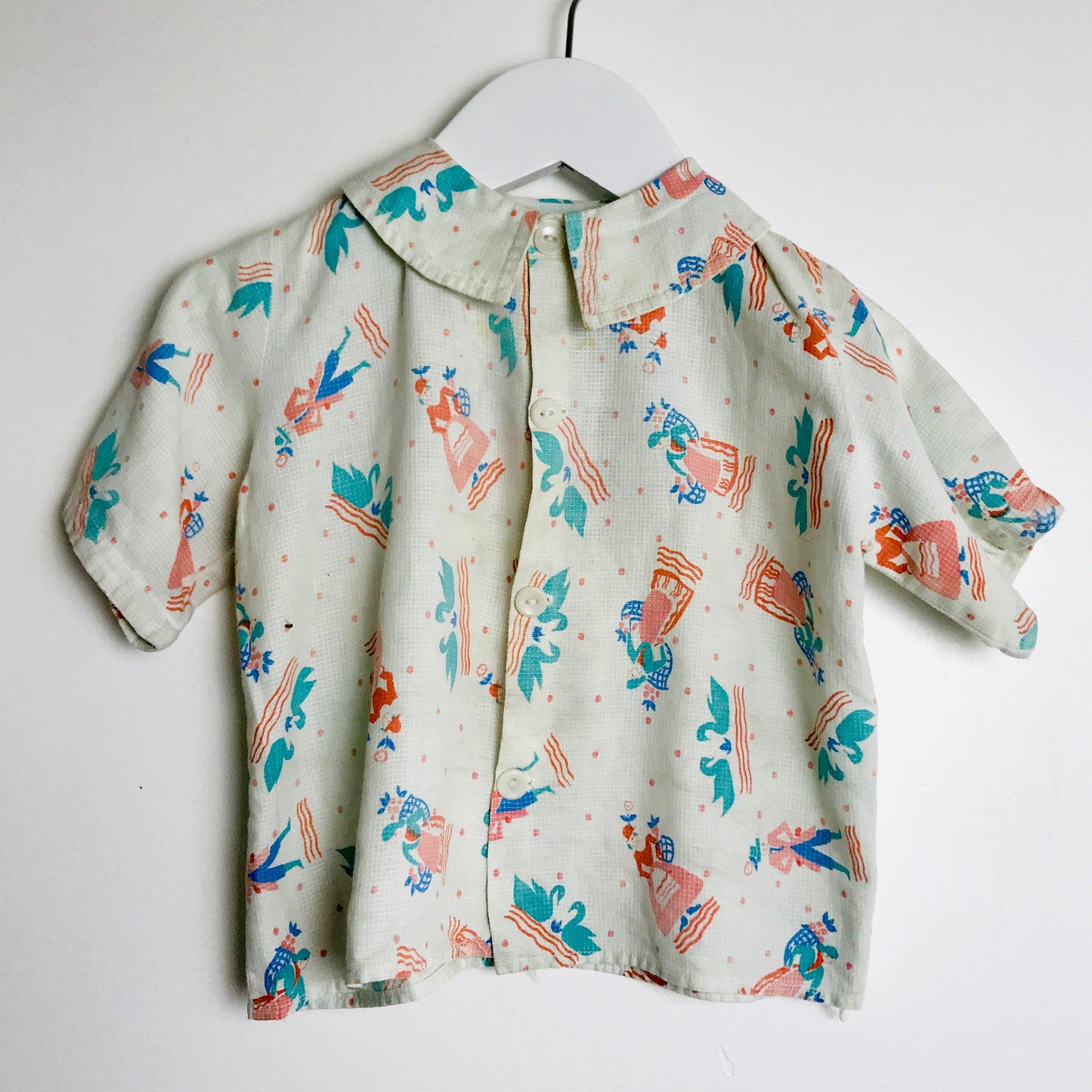 Vtg. Kid's Printed Button Down Blouse (2T)